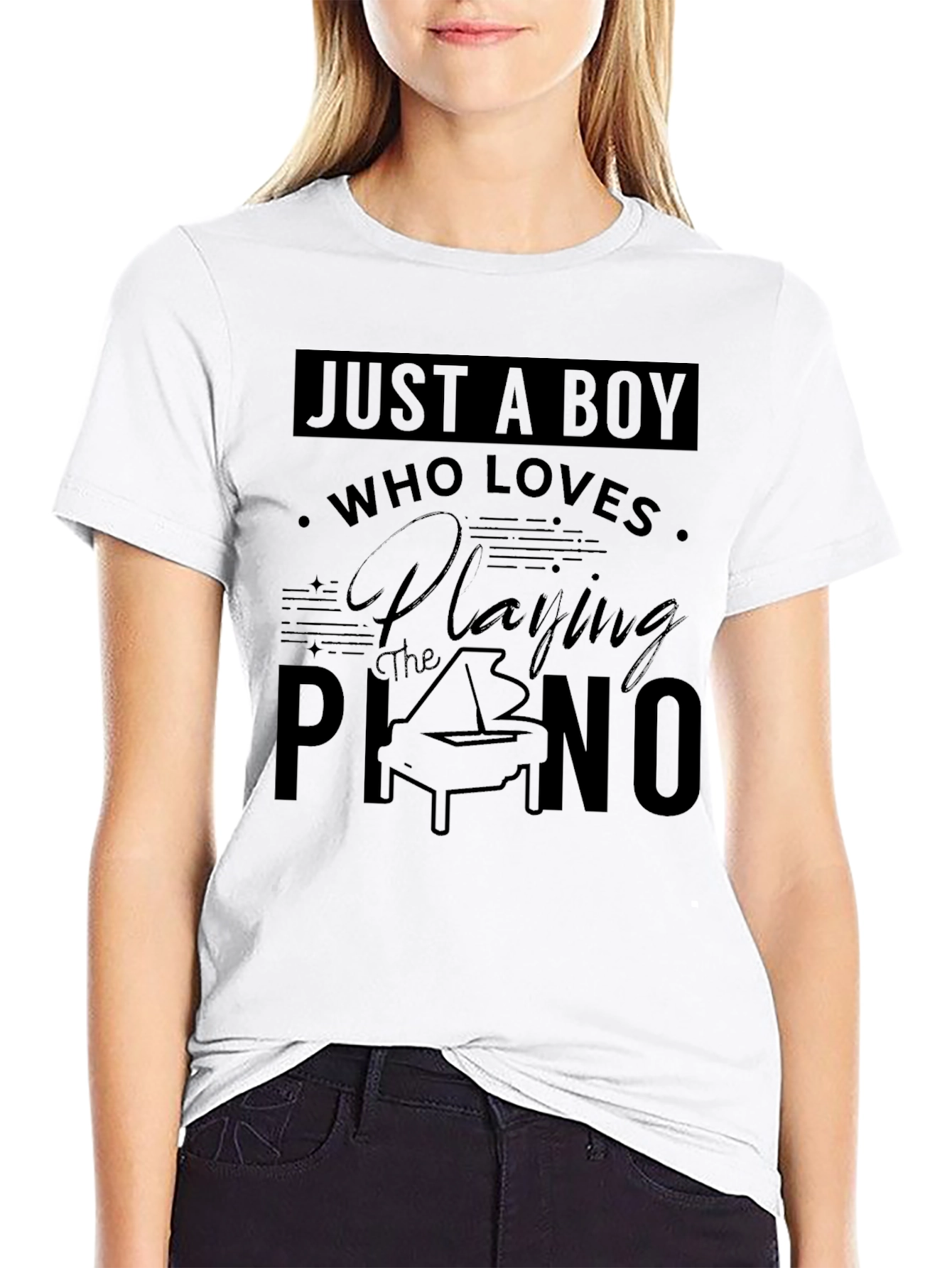 Black Just A Boy Who Loves Playing Piano T-Shirt view 9