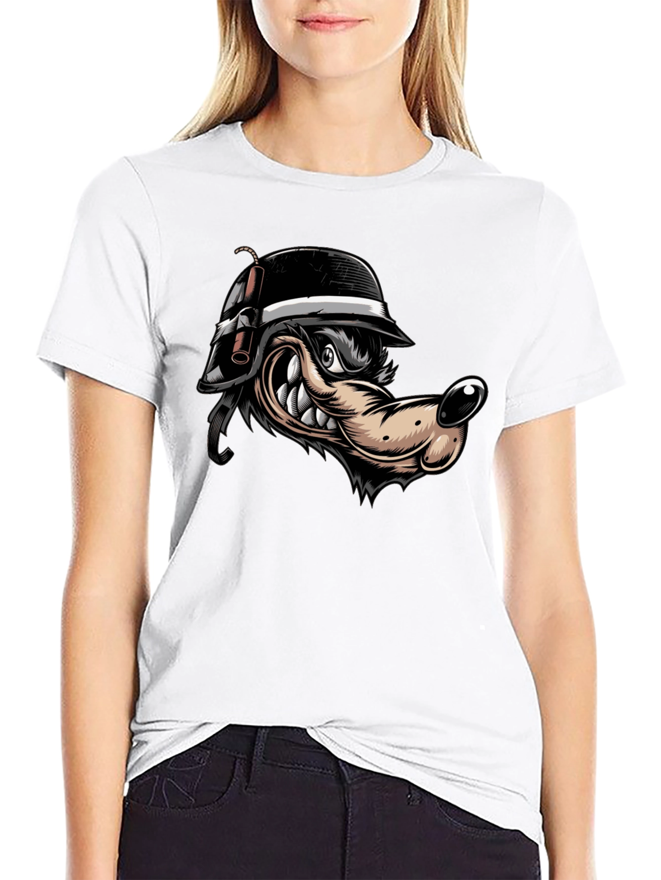 Black Black Wolf Cartoon Graphic T-Shirt view 9