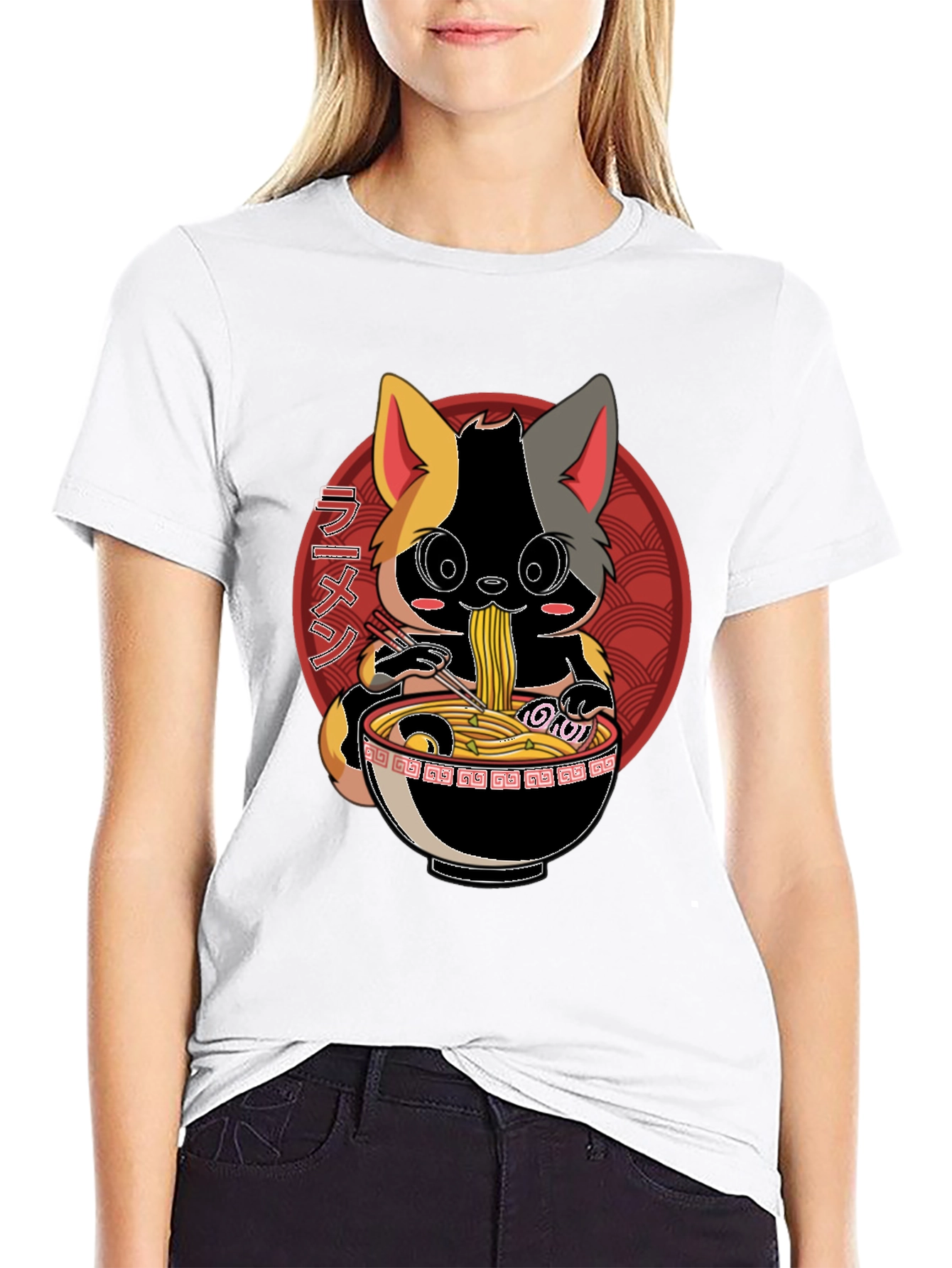 Black Ramen Cat T-Shirt - Anime Style view 9