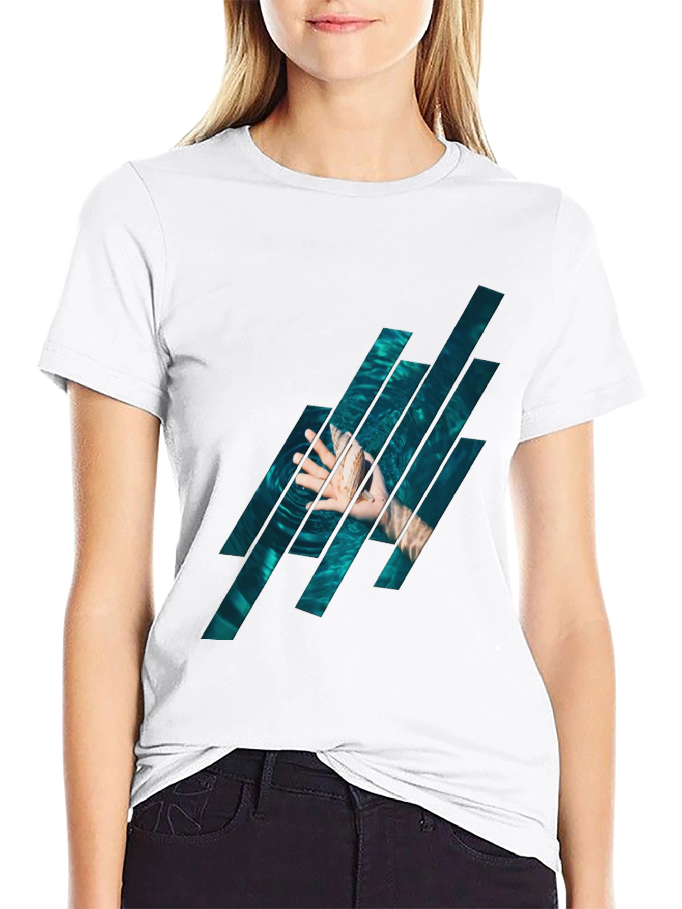 Black Abstract Water Graphic Black T-Shirt view 9