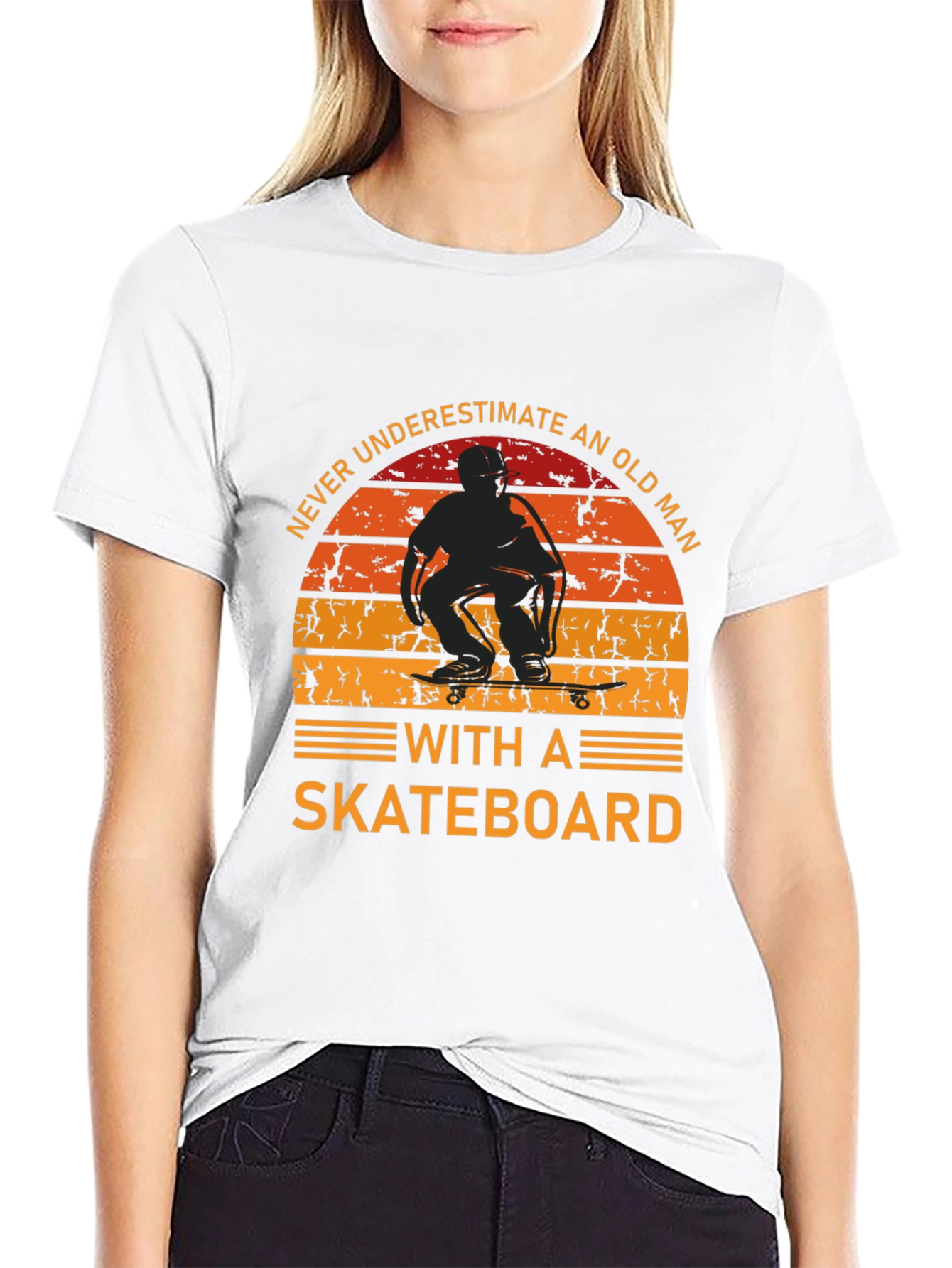 Black Never Underestimate An Old Man Skateboard T-Shirt view 9
