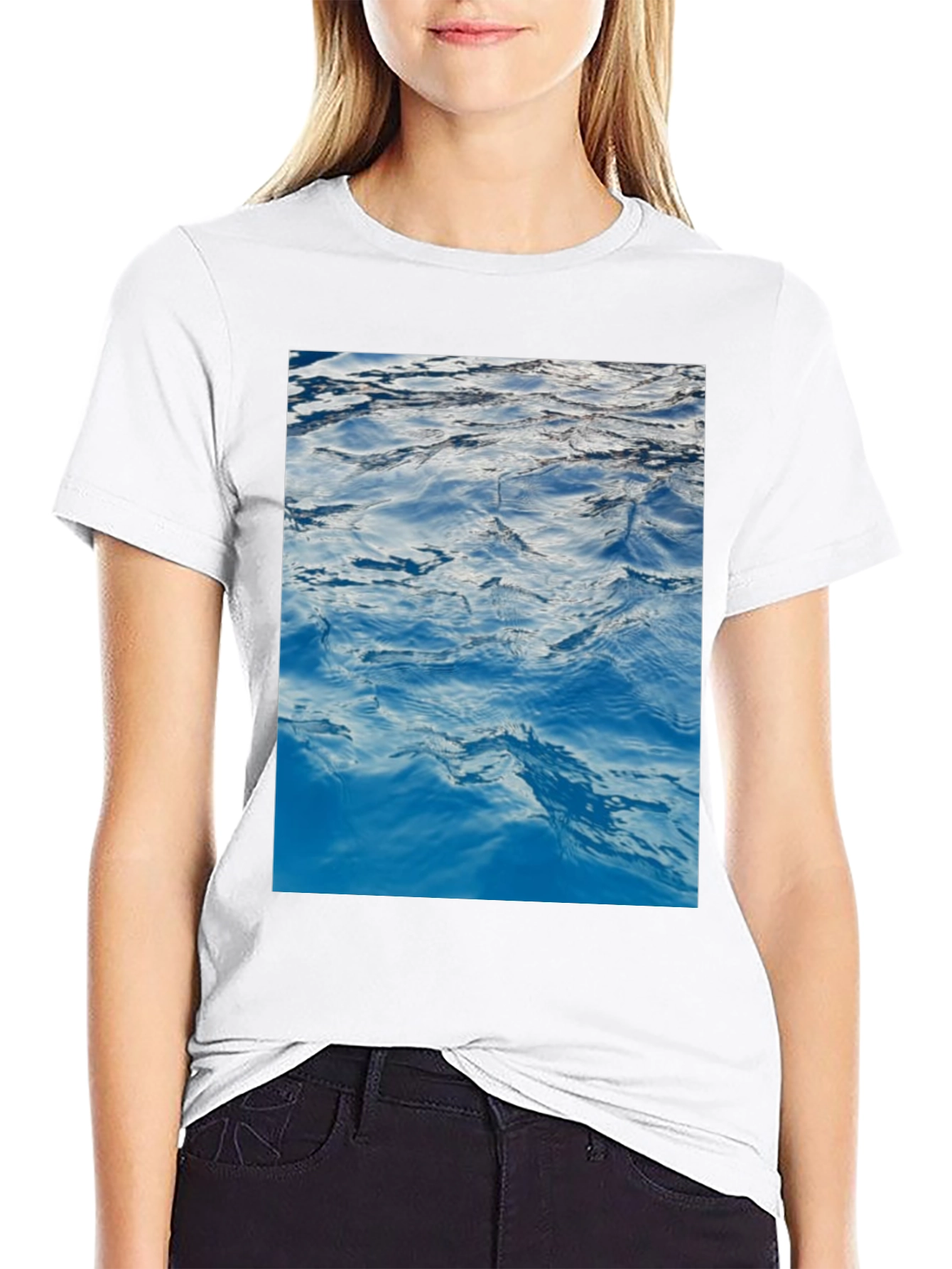 Black Ocean Waves Graphic Print Black T-Shirt view 9