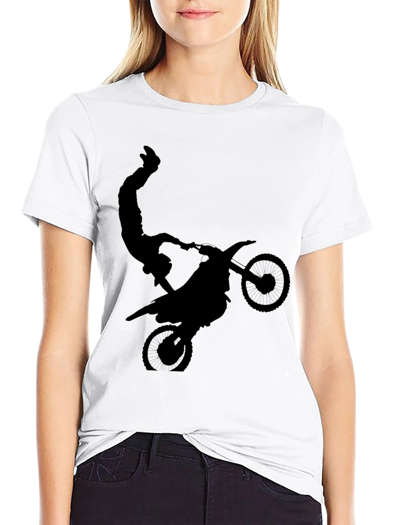 Black Black Motorcycle Stunt Graphic Tee view 9