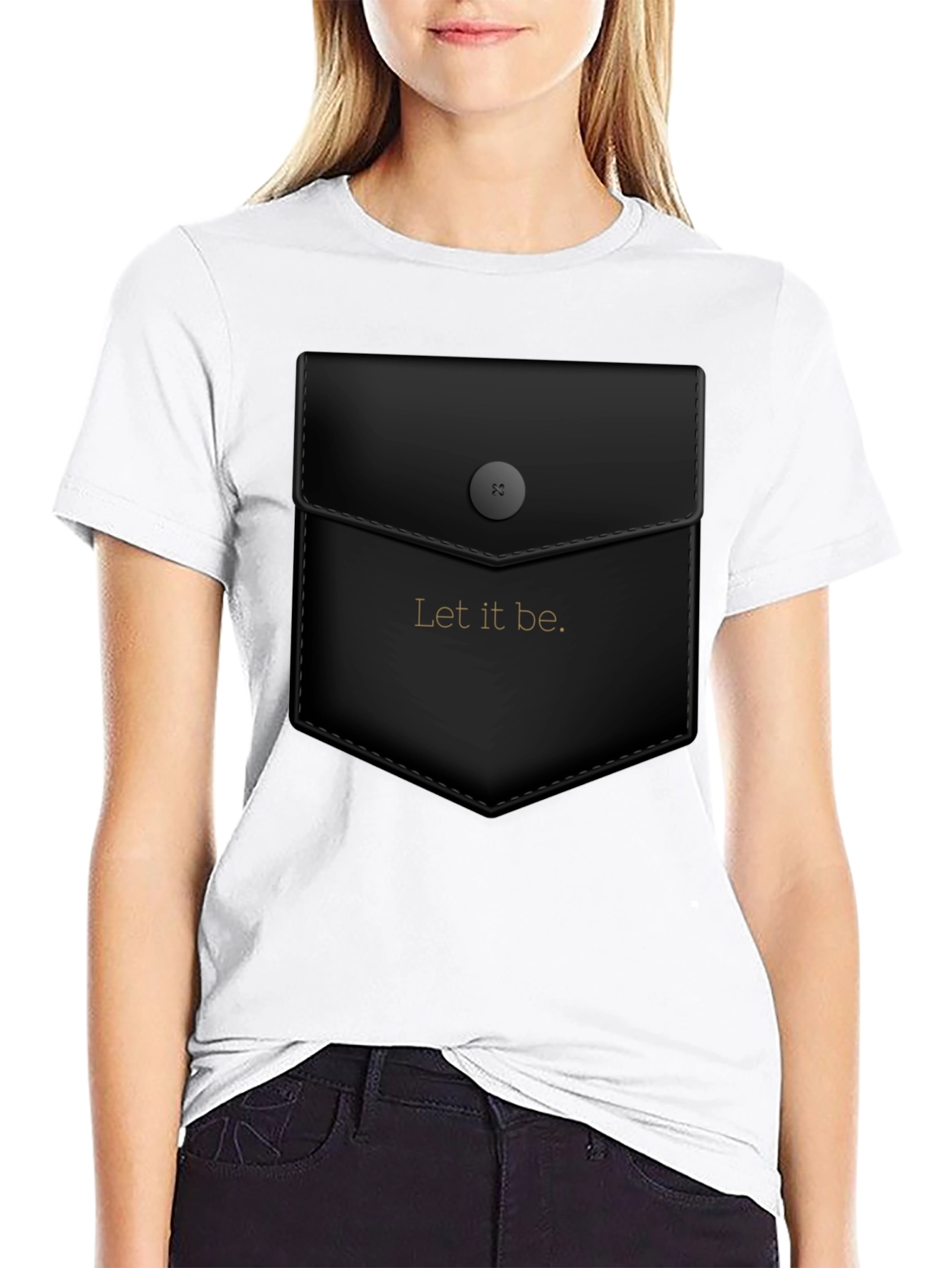 Black Let it Be Graphic Tee - Unique Faux Pocket Design view 9