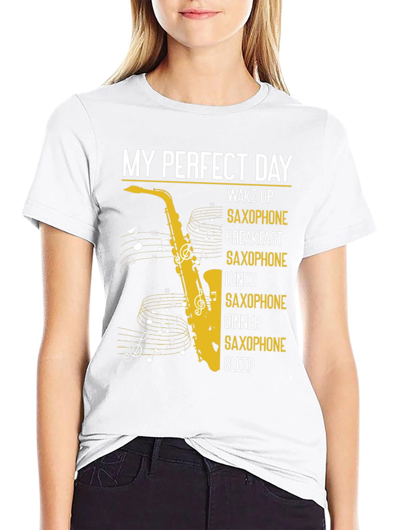 Black My Perfect Day Saxophone T-Shirt view 9