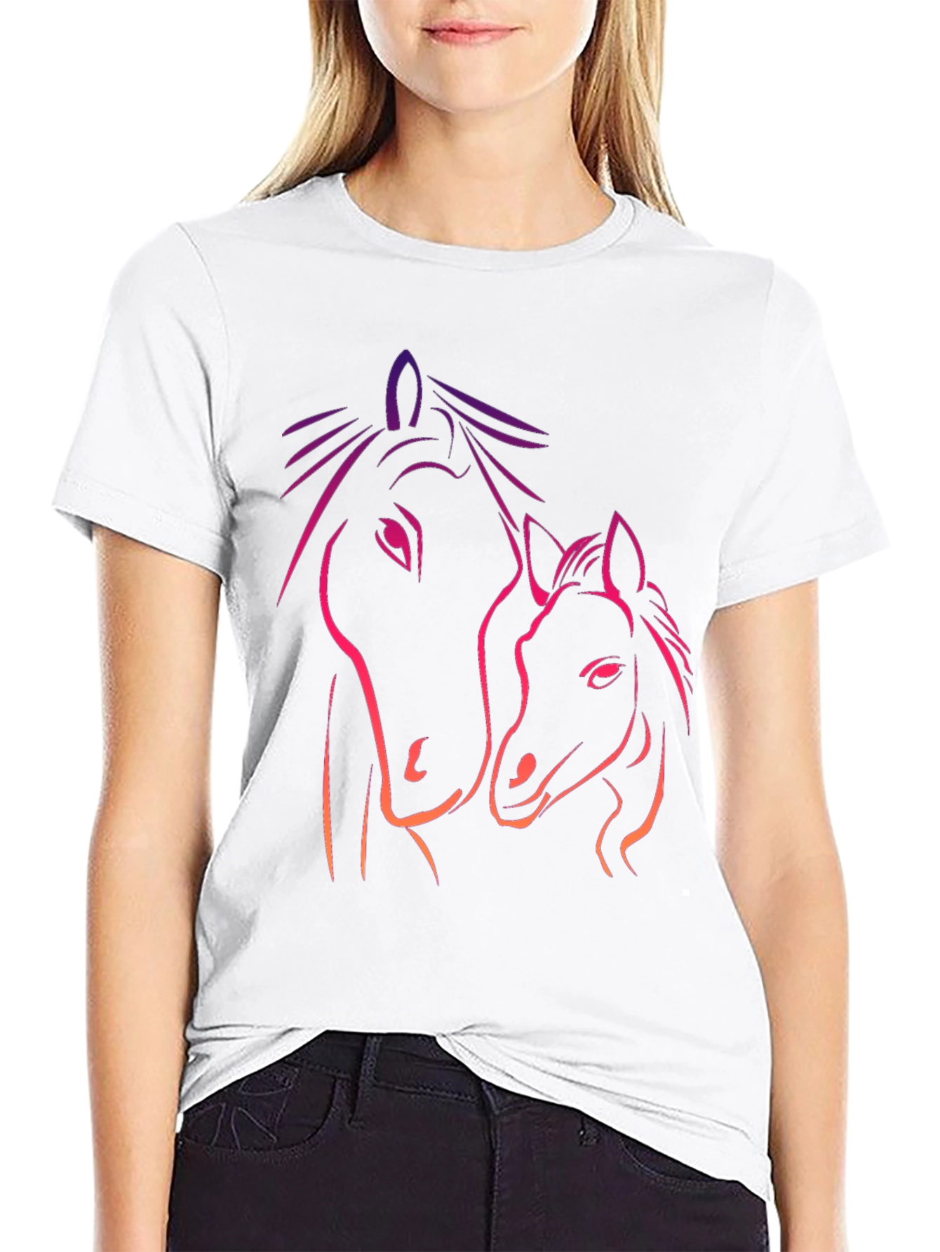 Black Horse Mama & Foal Graphic Tee - Black Cotton T-Shirt view 9