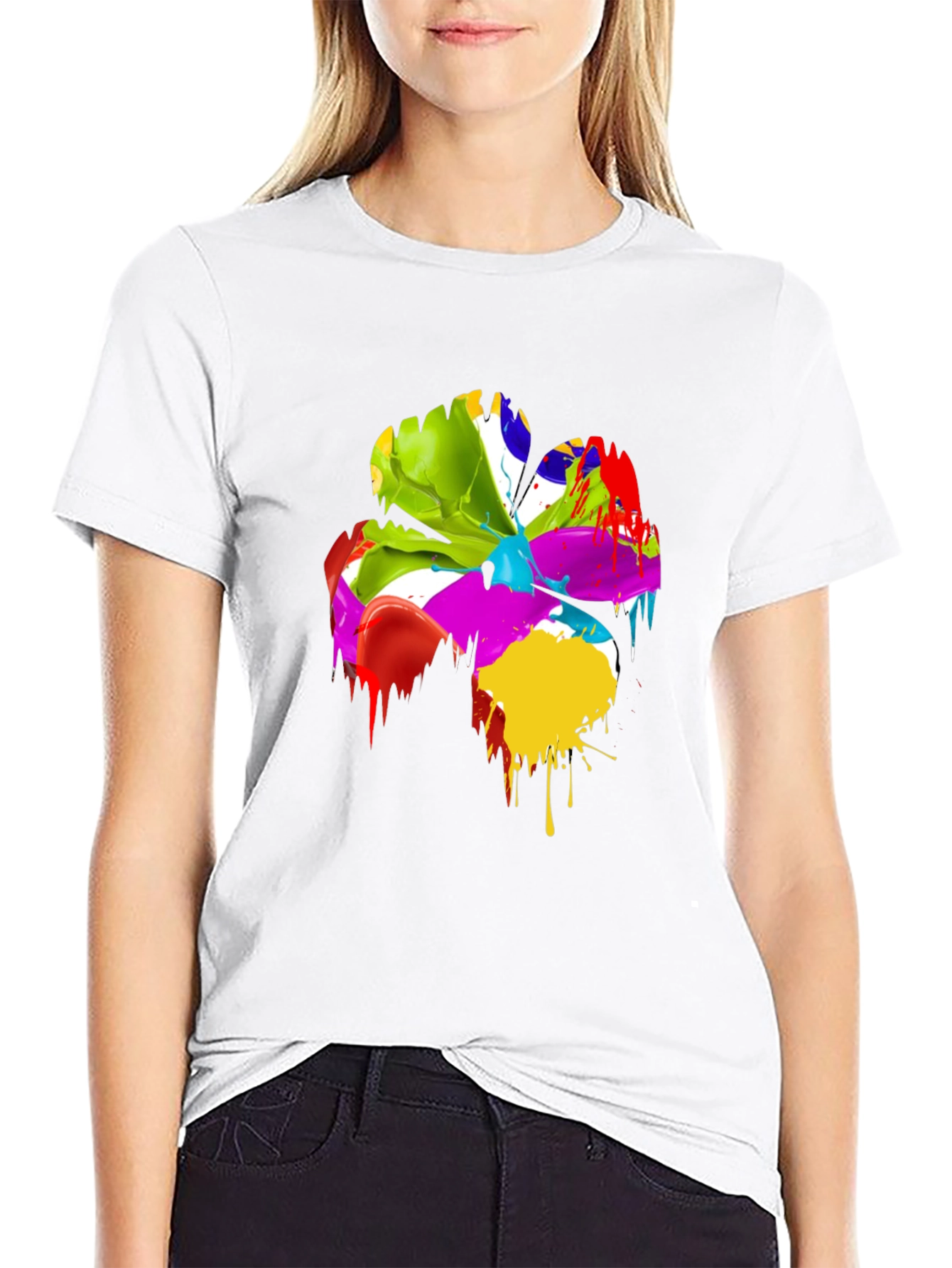 Black Abstract Paint Splatter Clover T-Shirt view 9