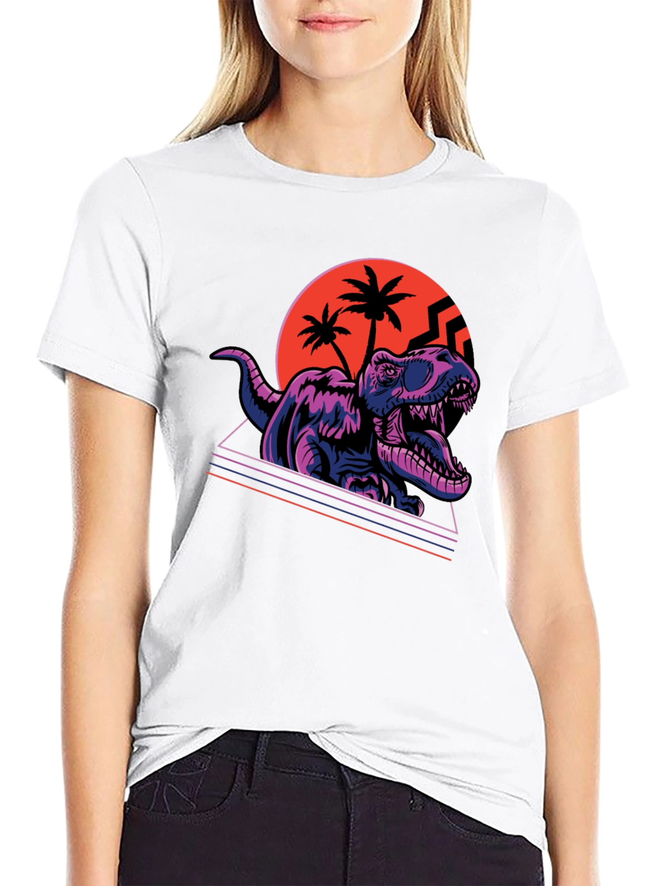 Black Retro Dinosaur T-Shirt - Synthwave Rex Tee view 9