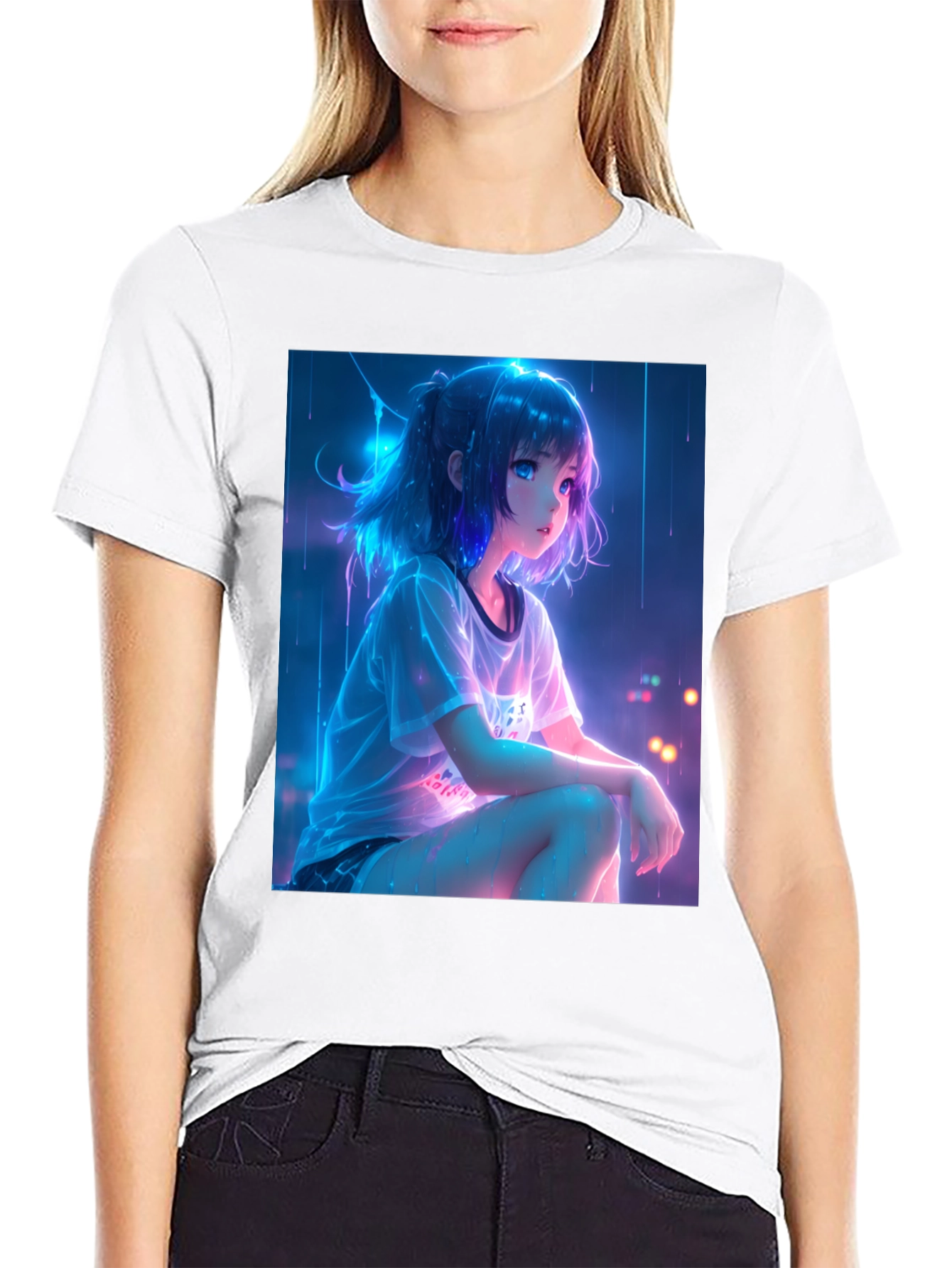 Black Anime Girl Graphic Black T-Shirt view 9