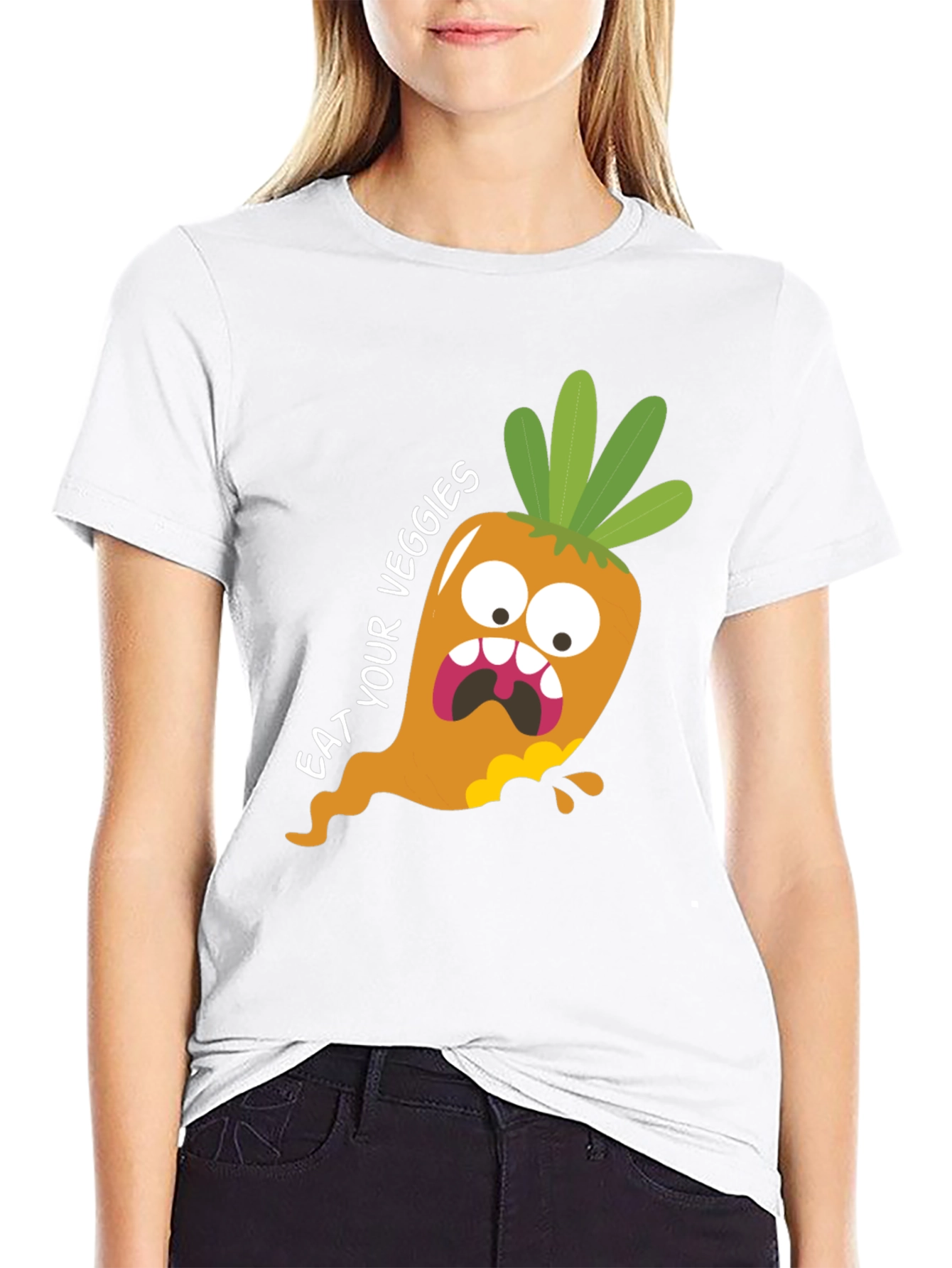 Black Eat Your Veggies T-Shirt: Funny Carrot Graphic Tee view 9