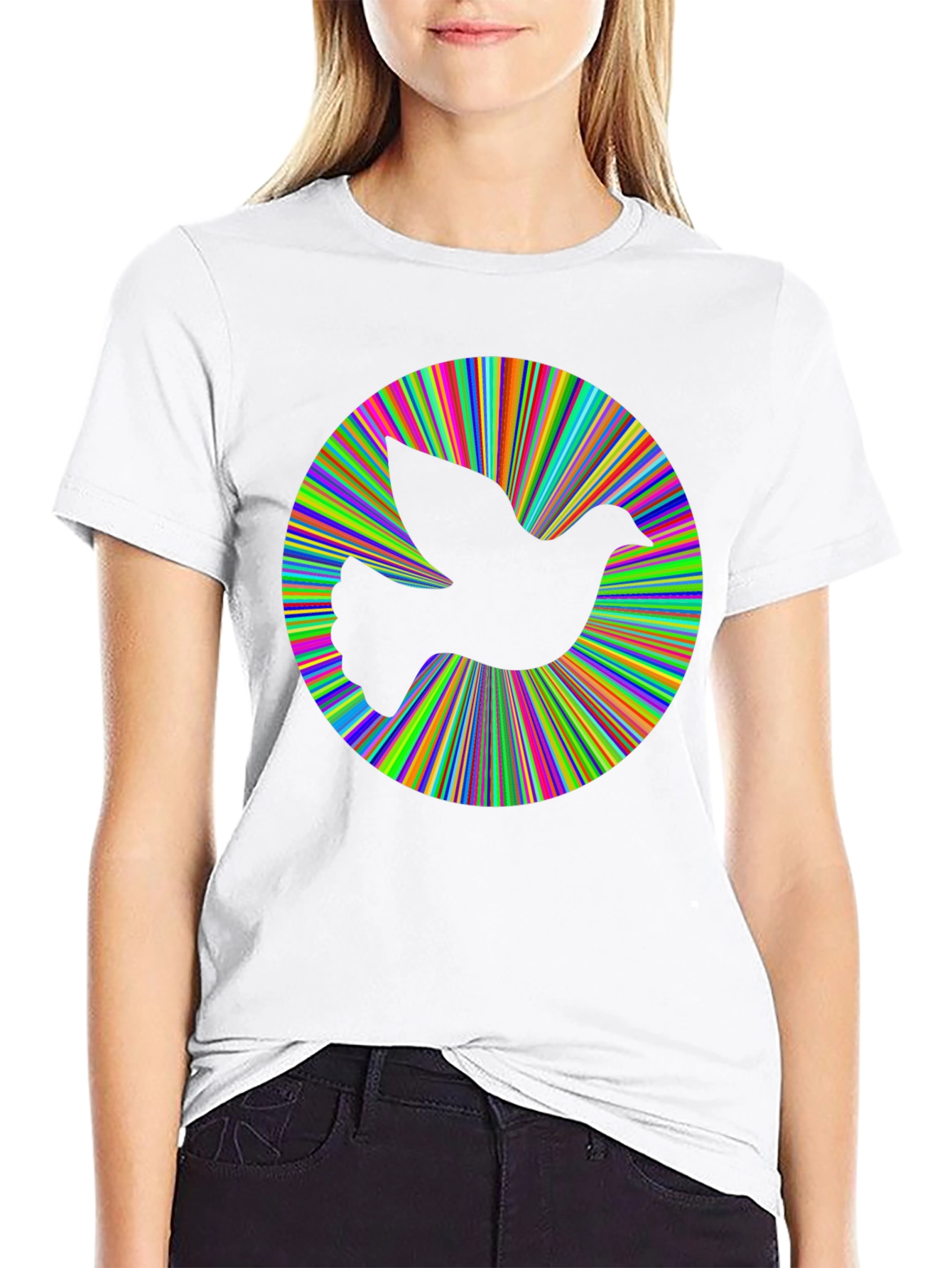 Black Peace Dove Graphic Tee - Vibrant Colors, Soft Cotton Blend view 9