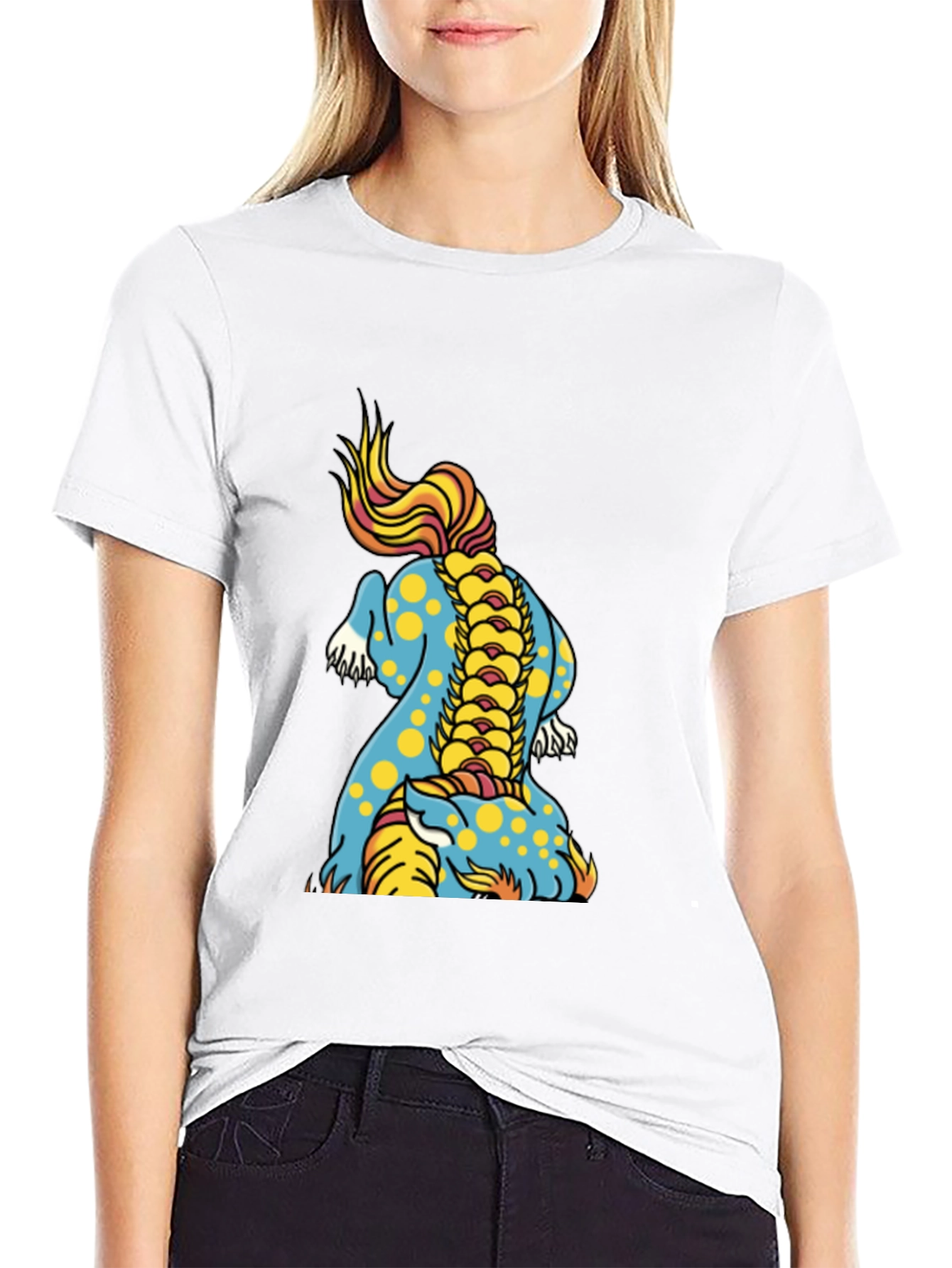 Black Men's Black T-Shirt with Colorful Dragon Design view 9
