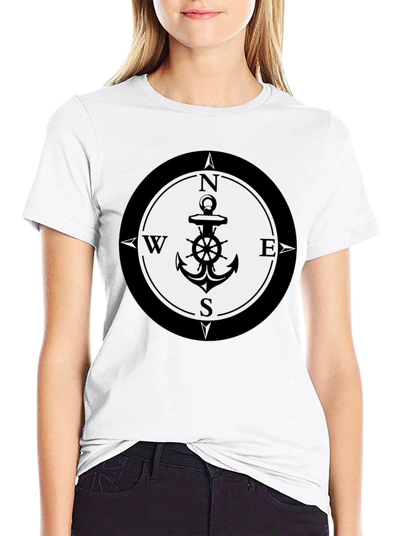 Black Nautical Anchor Compass Rose Graphic Tee - Black view 9