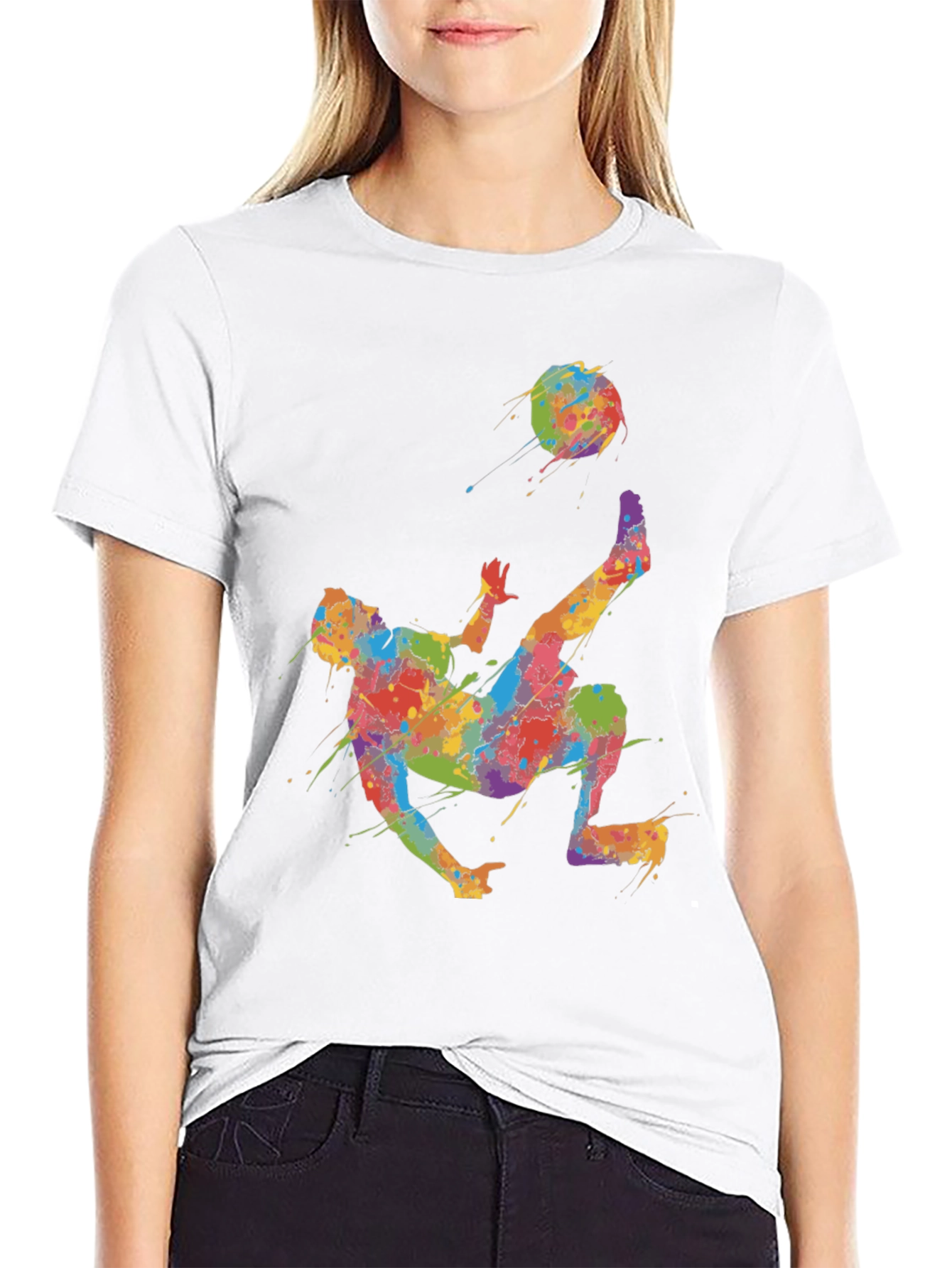 Black Colorful Soccer Kick T-Shirt - Unique Design view 9
