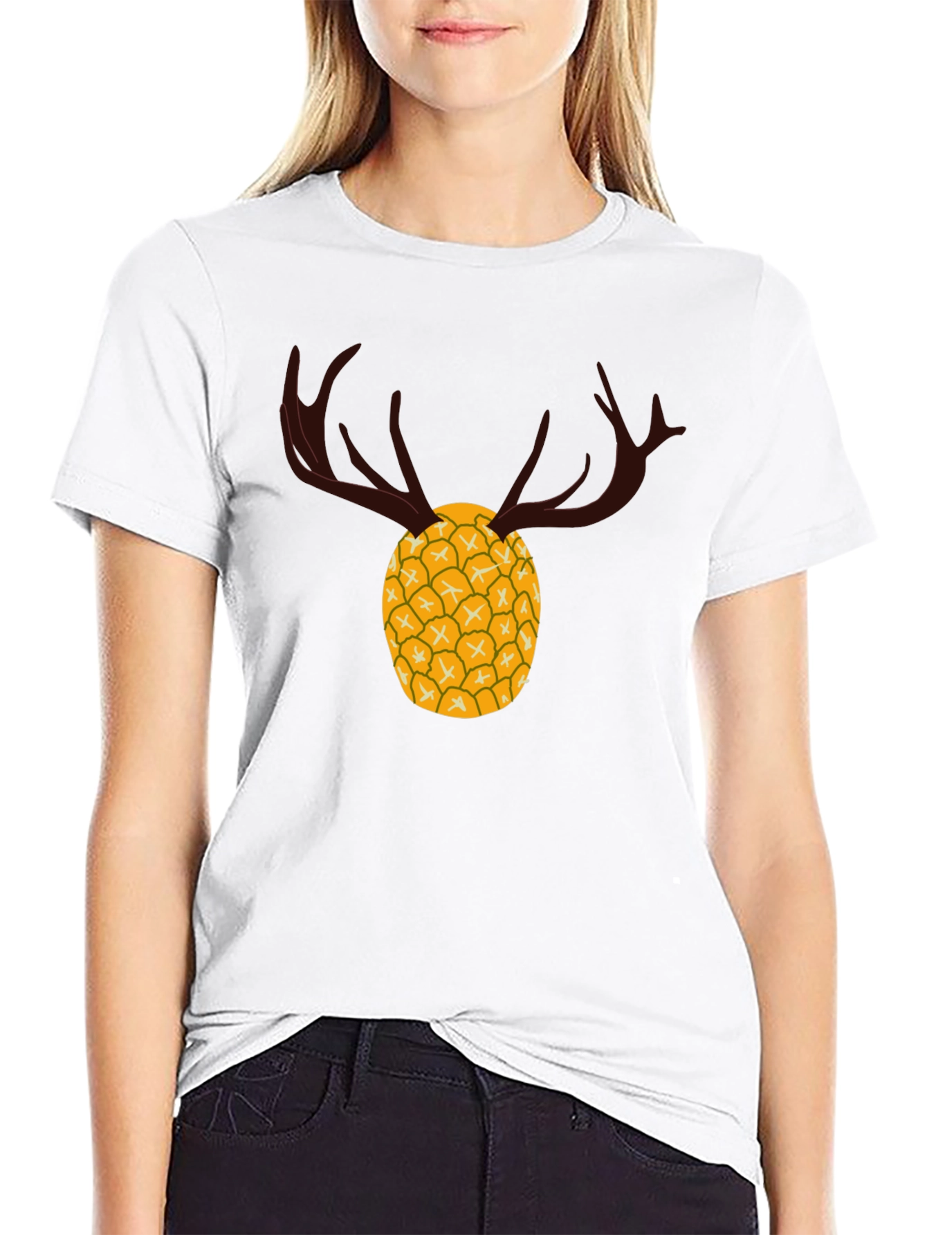 Black Pineapple Deer Graphic Tee - Unique Black T-Shirt view 9