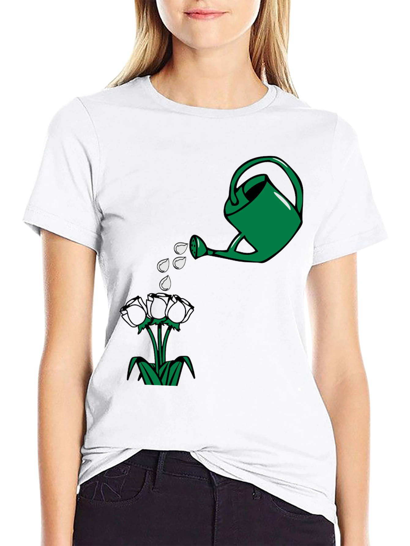Black Watering Can & Flowers Graphic T-Shirt view 9