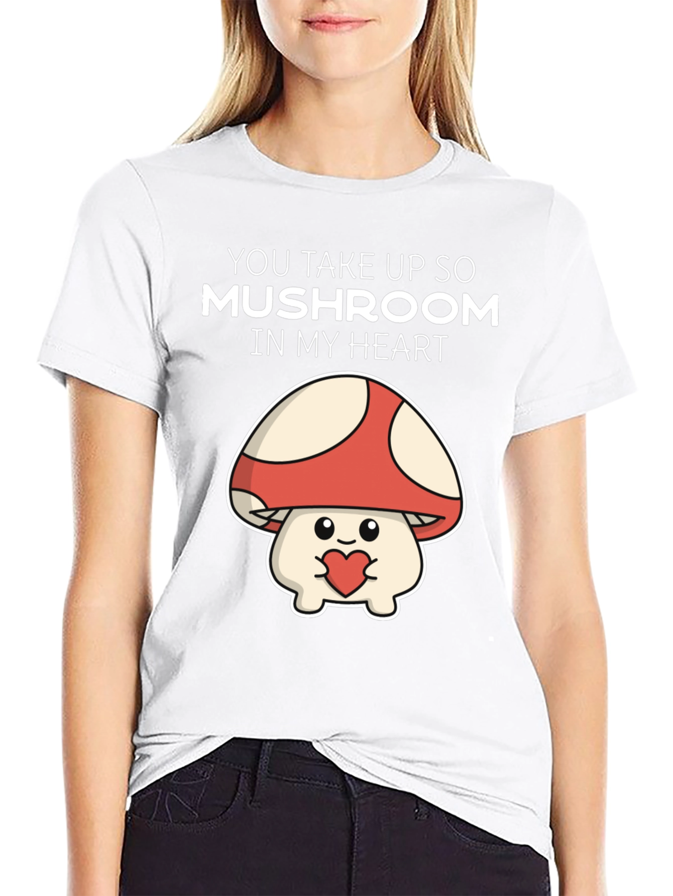 Black Mushroom Heart T-Shirt - You Take Up So Mushroom view 9