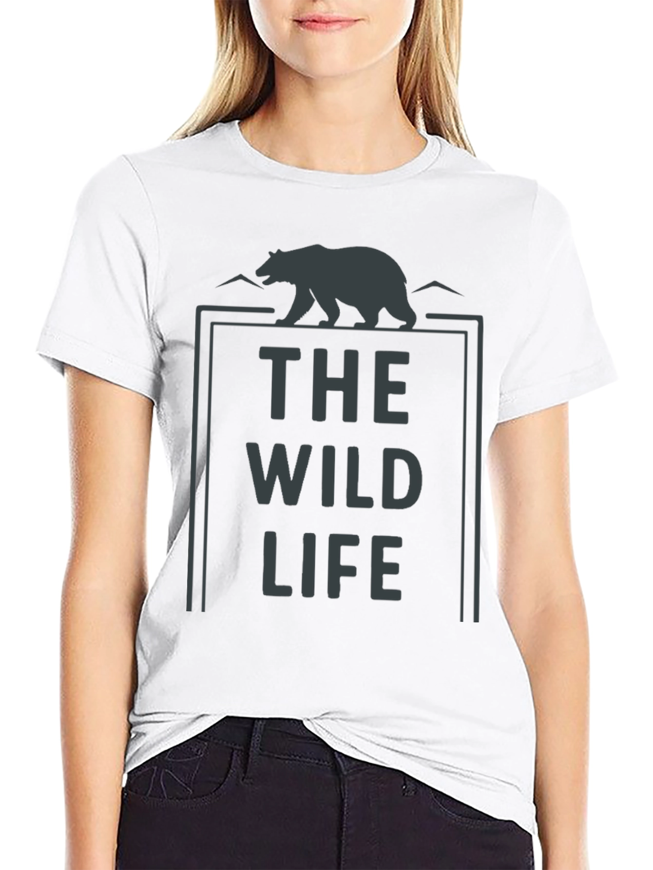 Black The Wild Life Bear Graphic T-Shirt - Black view 9
