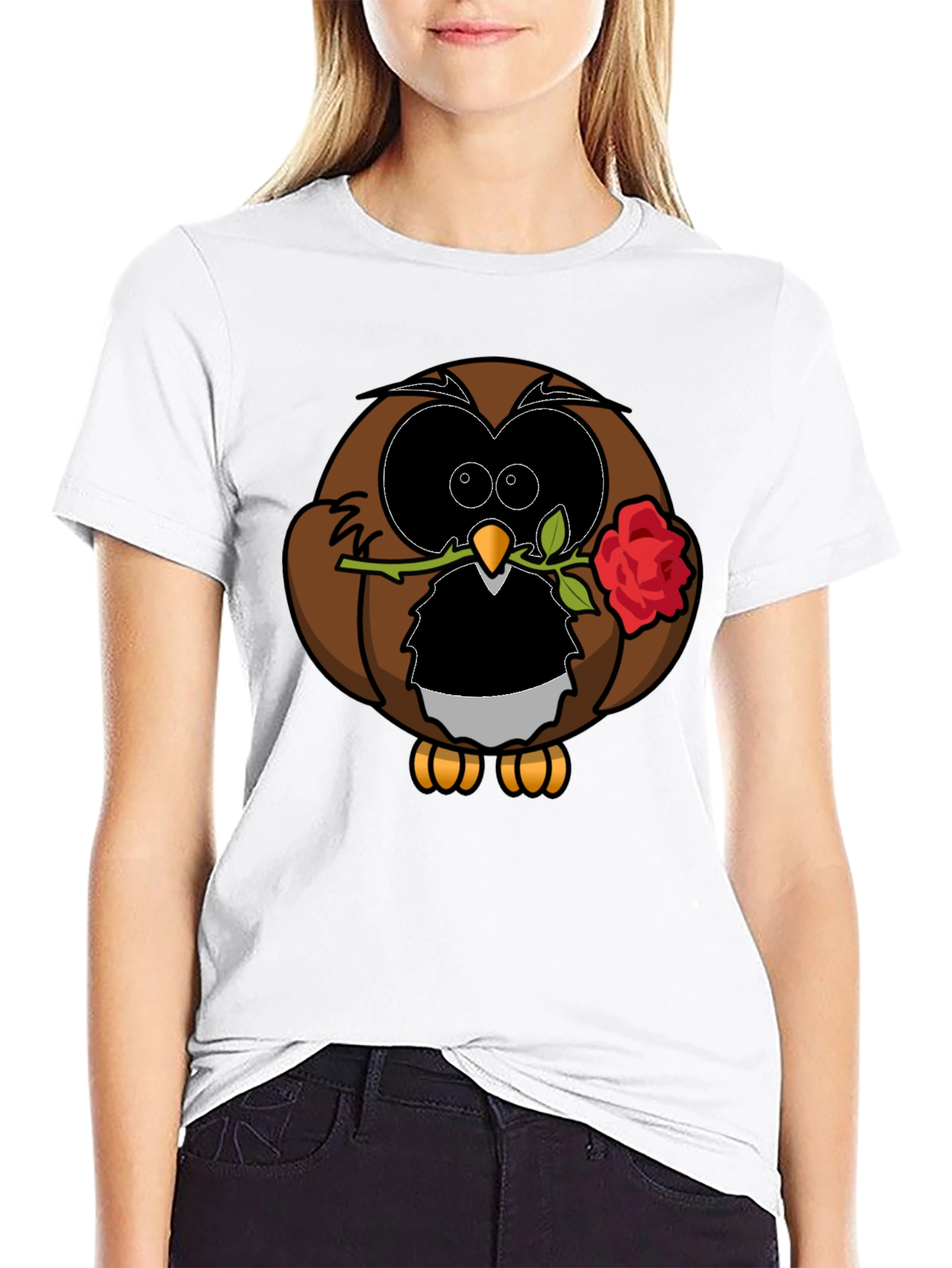 Black Owl with Rose Graphic T-Shirt - Black view 9