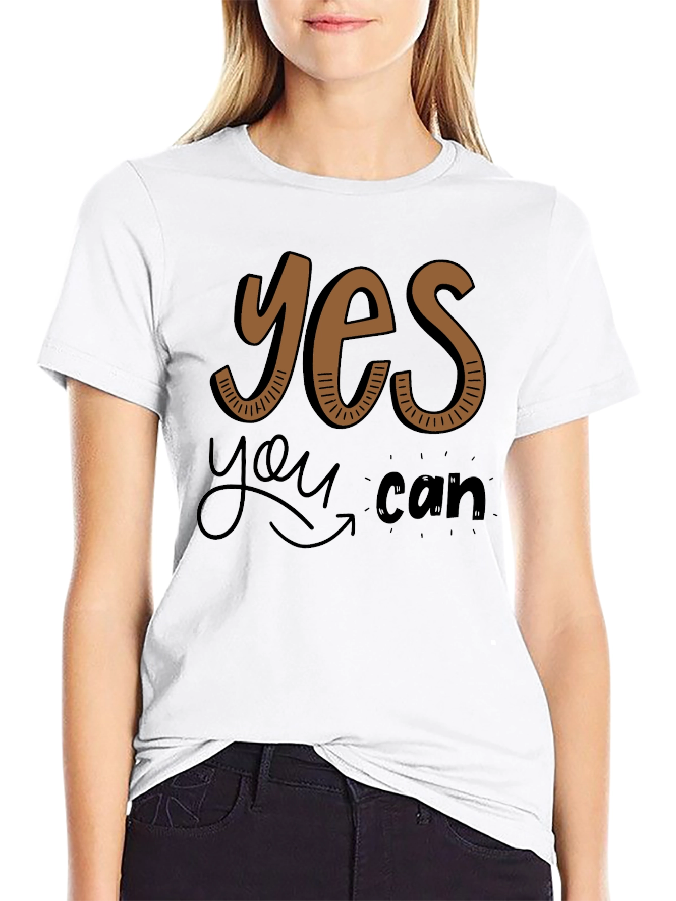 Black Yes You Can Graphic Tee - Motivational Shirt view 9