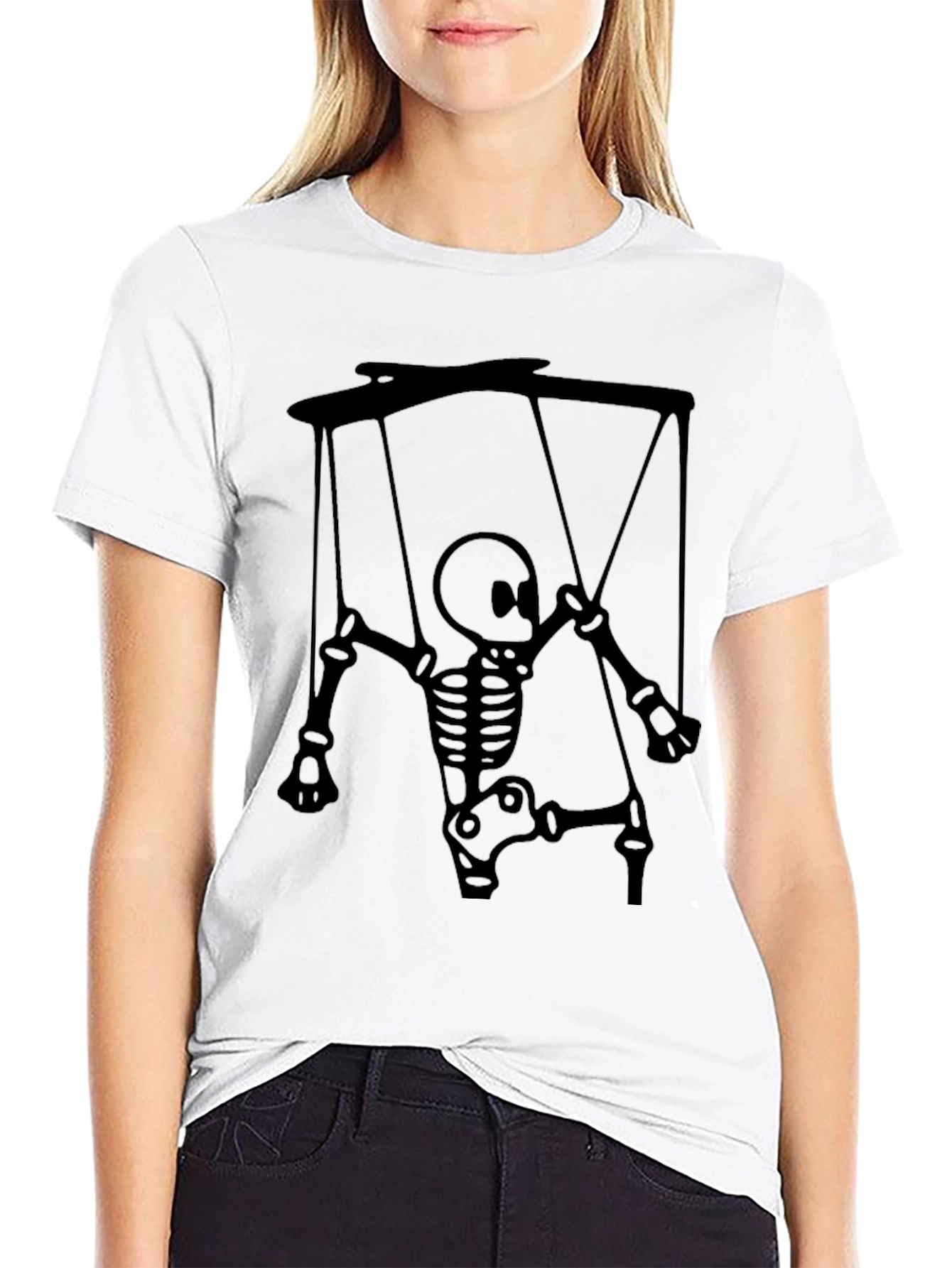 Black Skeleton Puppet Graphic Tee - Unique Halloween Shirt view 9