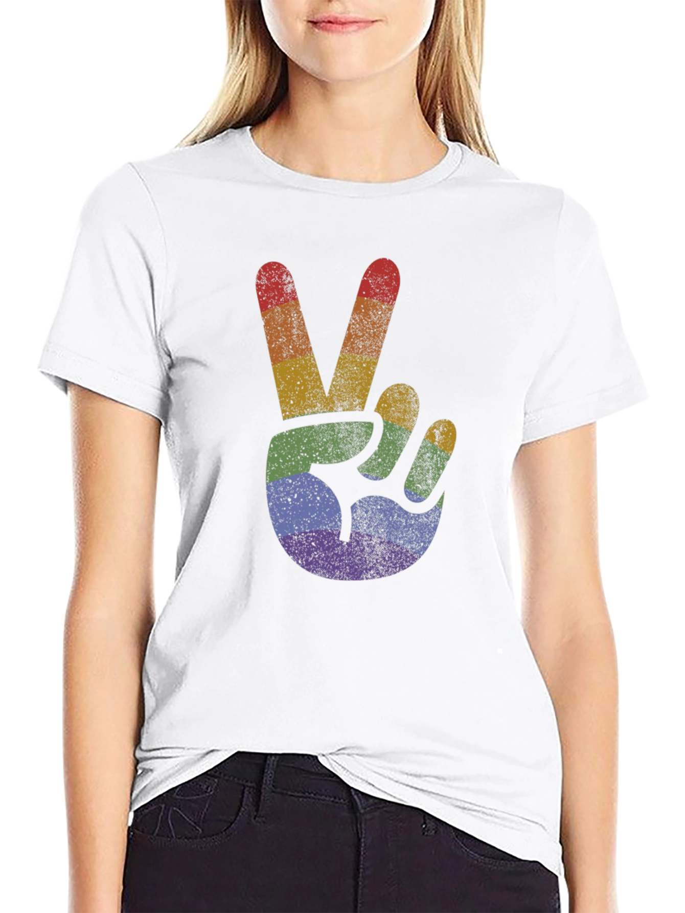 Black Retro Rainbow Peace Sign T-Shirt view 9