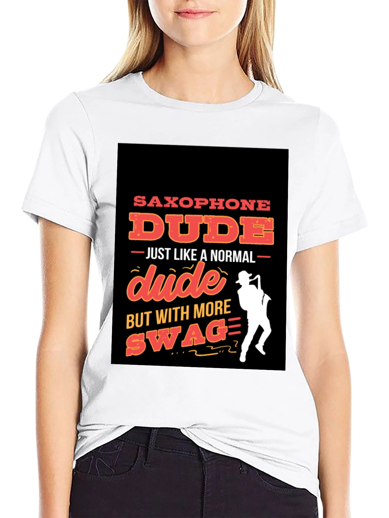 Black Saxophone Dude Graphic T-Shirt - Swag Style! view 9