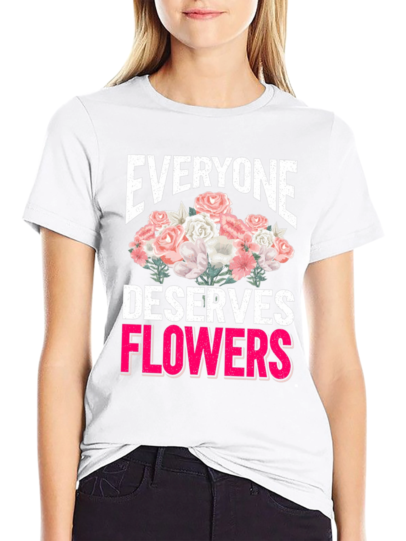 Black Everyone Deserves Flowers Graphic Tee view 9