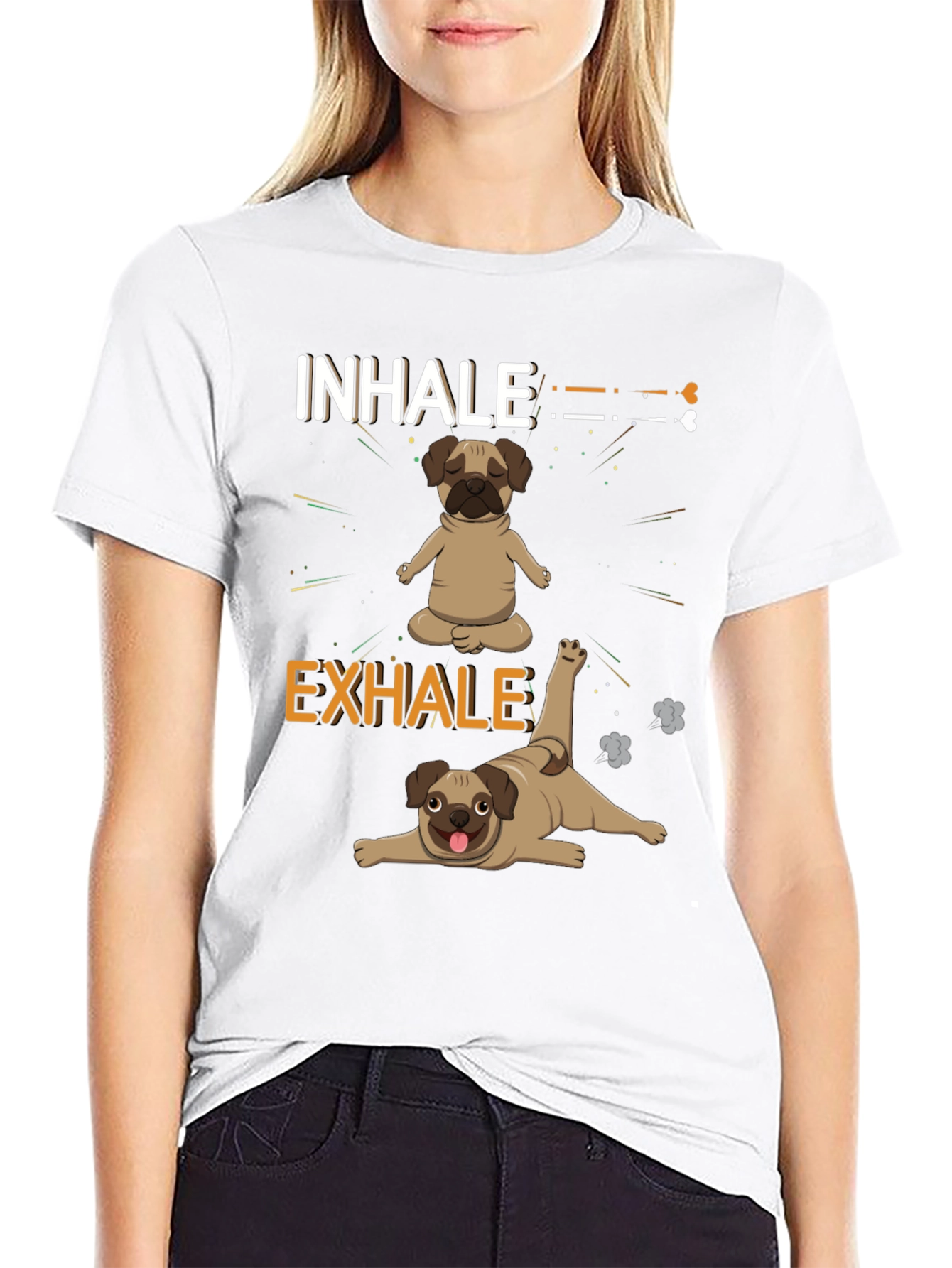 Black Yoga Pug T-Shirt: Inhale Exhale Funny Dog Tee view 9