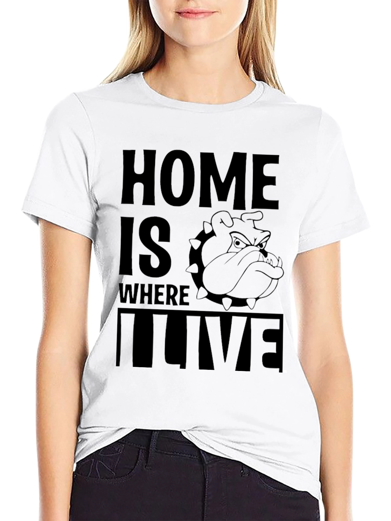 Black Home is Where I Live Bulldog Graphic T-Shirt view 9