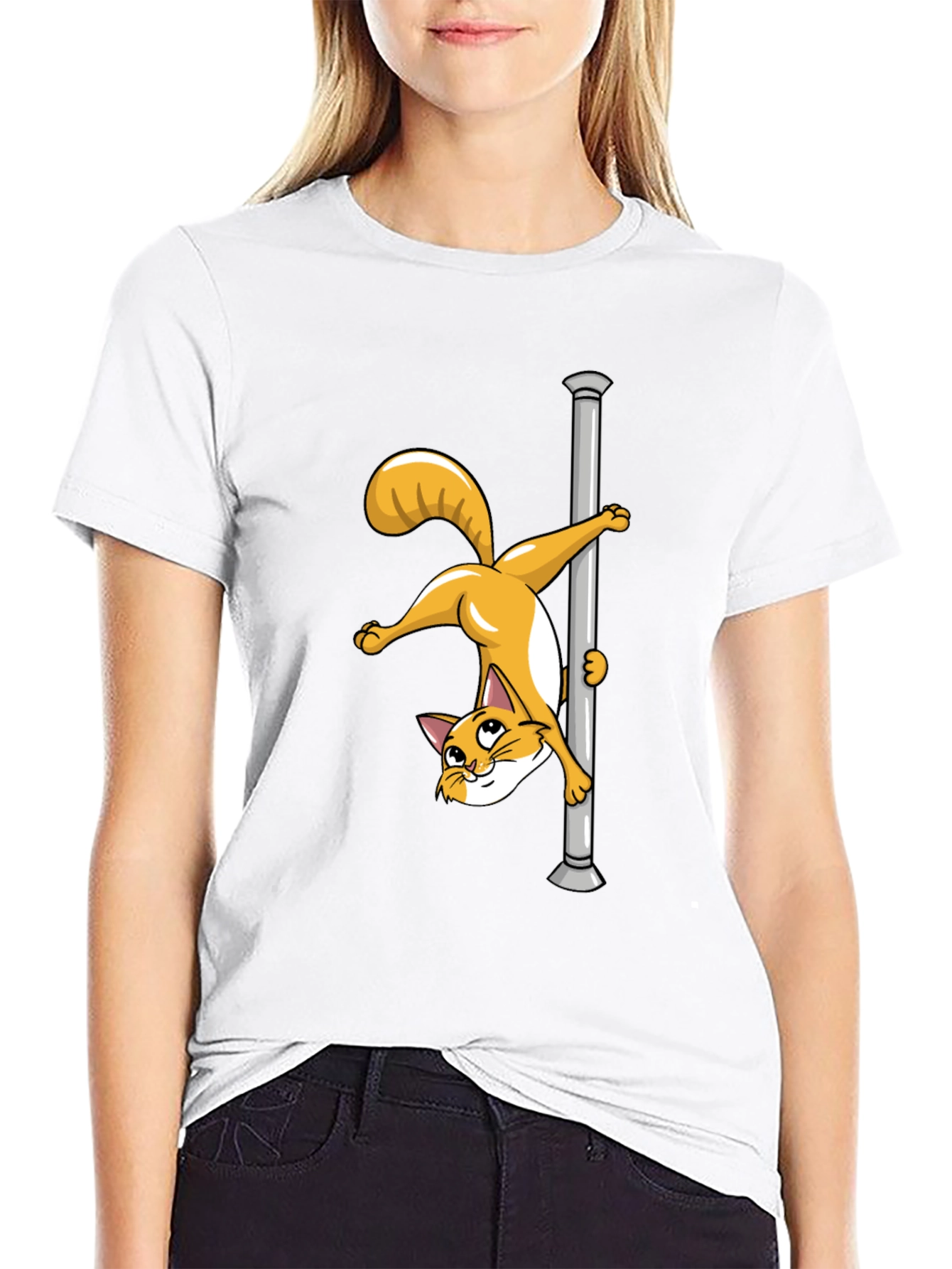 Black Funny Cat Pole Dance Black T-Shirt view 9