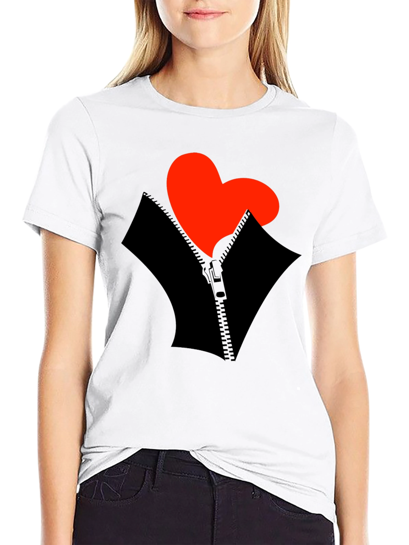 Black Heart Zipper Graphic Black T-Shirt view 9