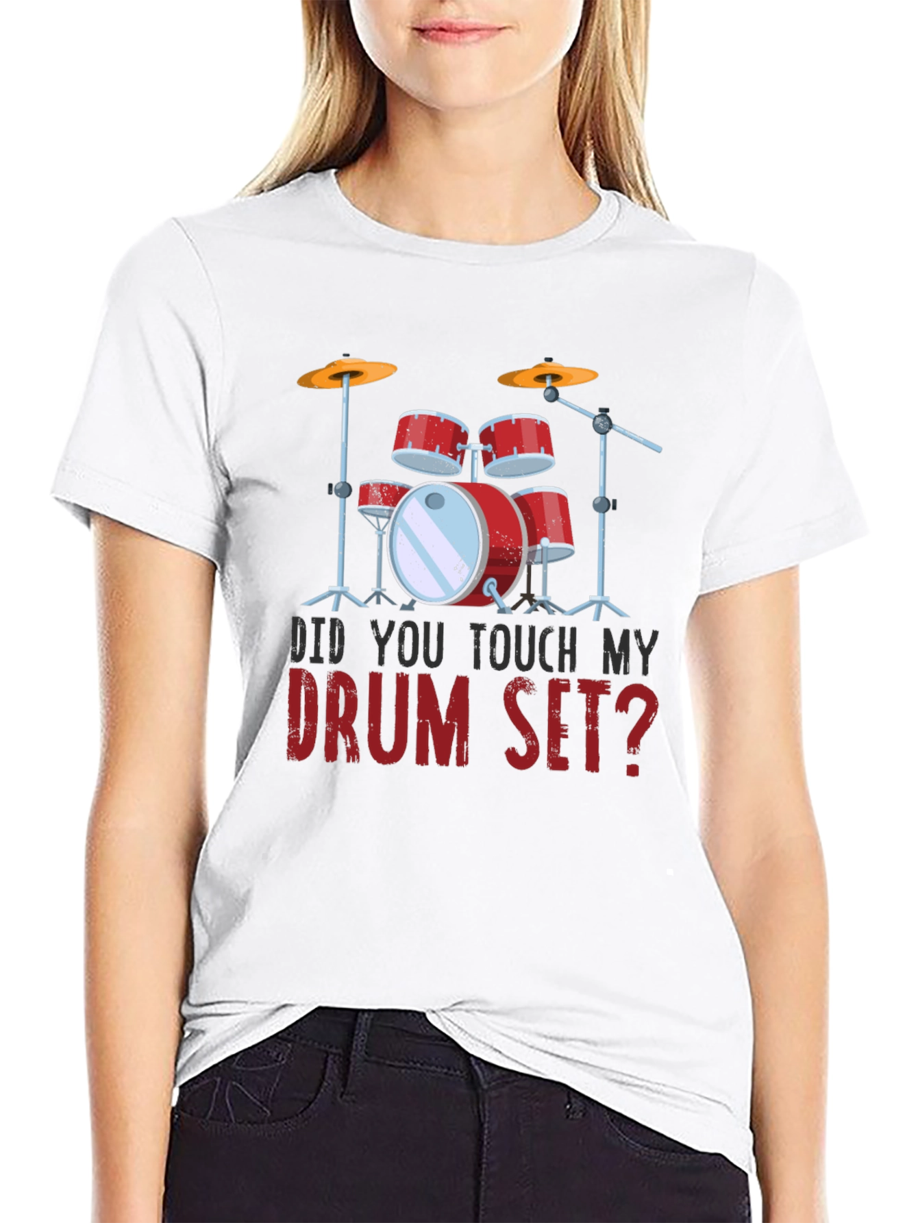 Black Funny Drum Set T-Shirt - Did You Touch My Drum Set? view 9