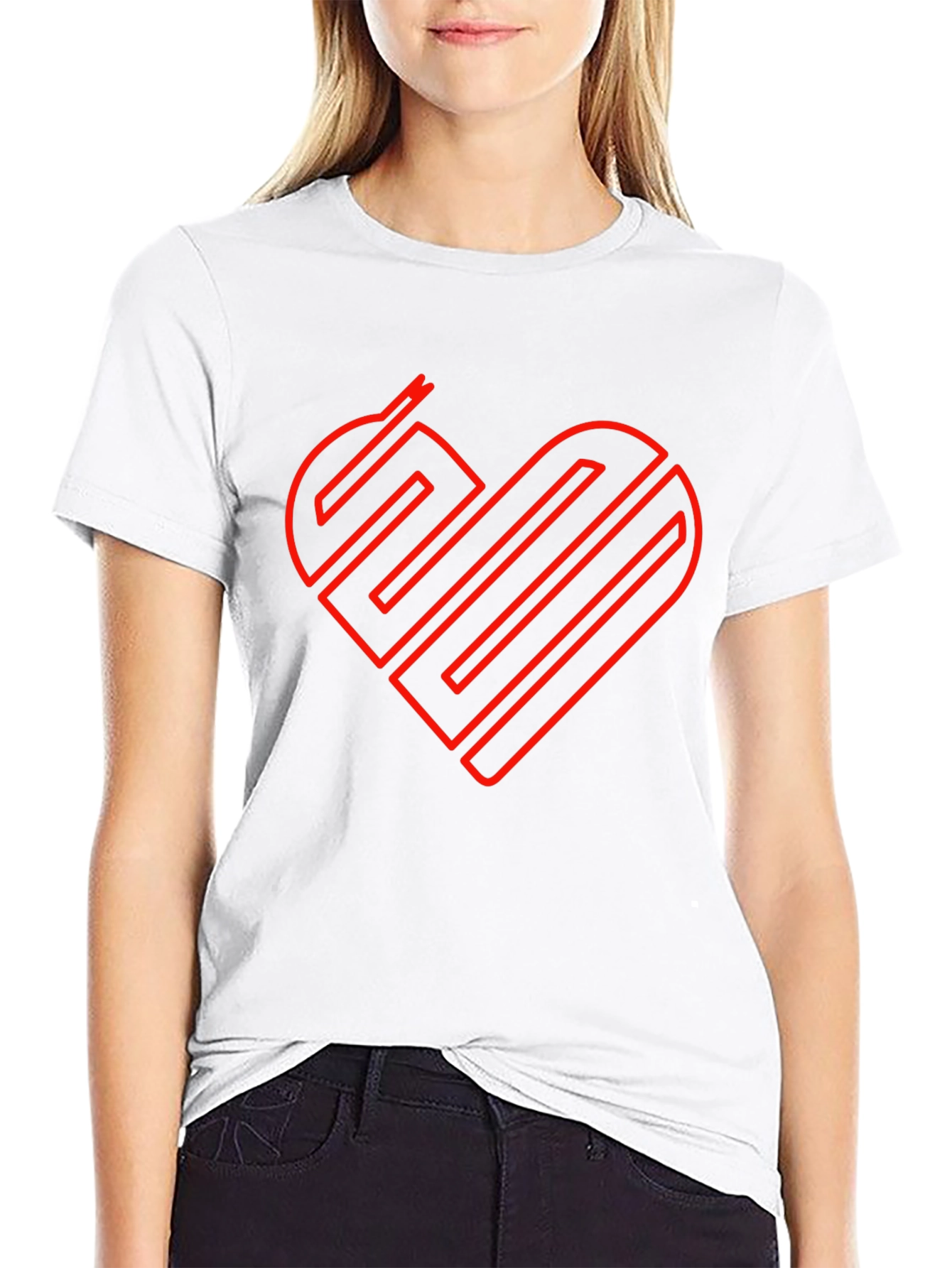 Black Heart Line Art Graphic Tee - Modern Minimalist Design view 9