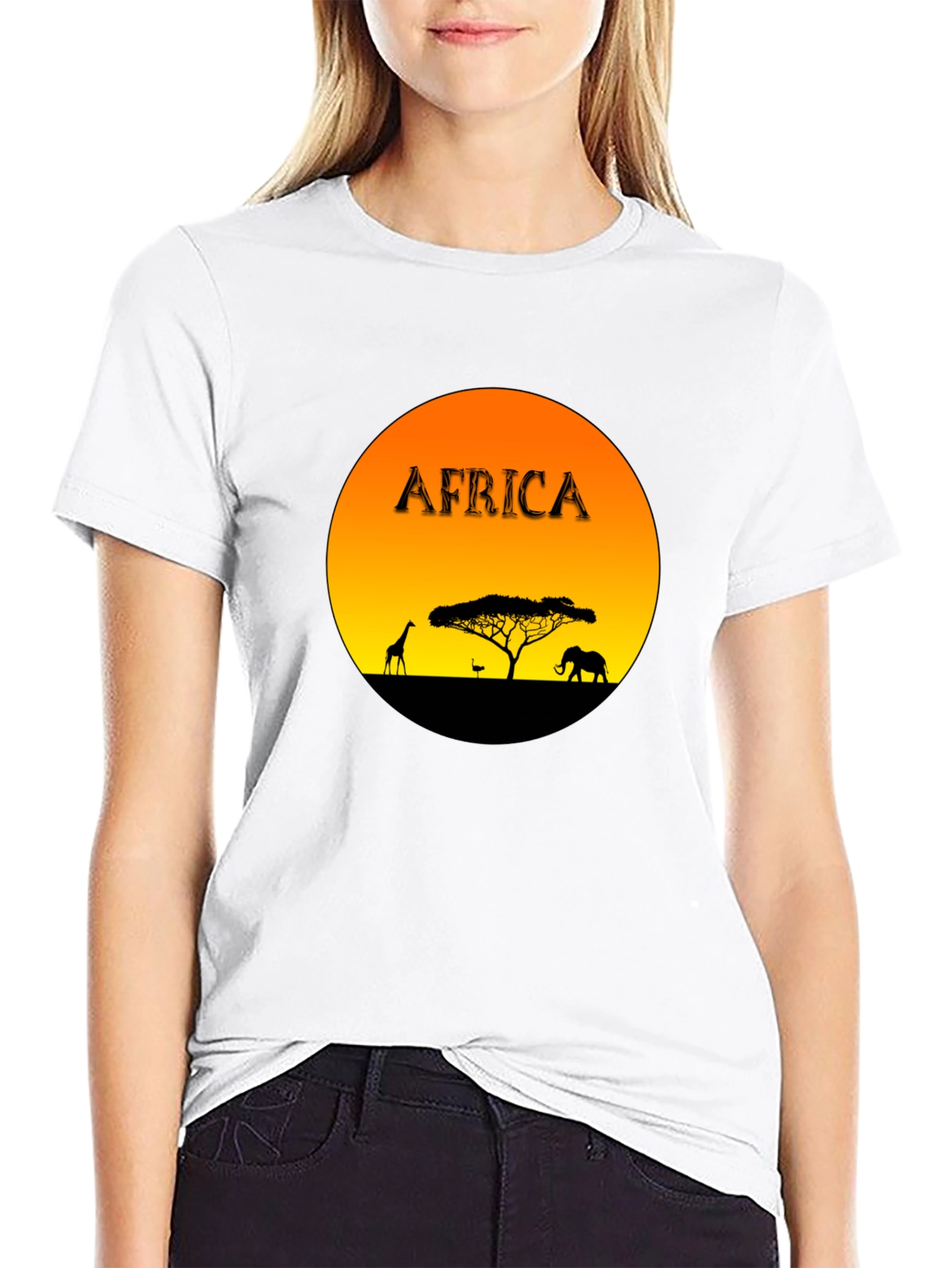 Black Africa Sunset Graphic Tee - Black Cotton Blend T-Shirt view 9