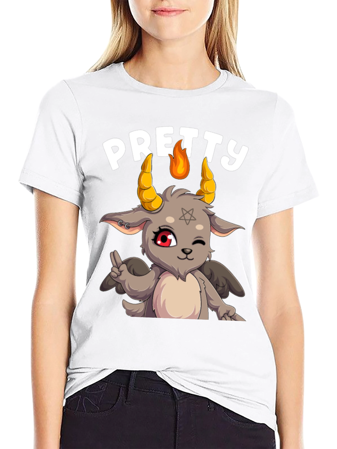 Black Pretty Baphomet Graphic Tee - Cute Satanic Goat T-Shirt view 9