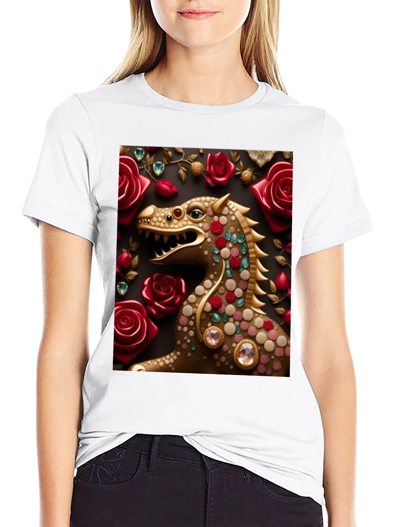 Black Dragon and Roses Graphic T-Shirt view 9