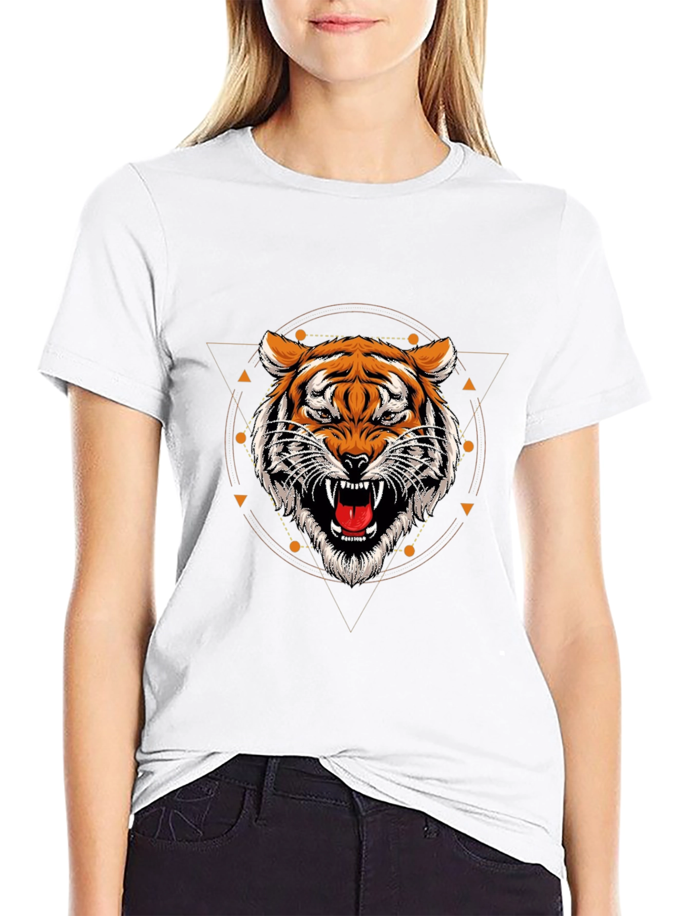 Black Geometric Tiger Graphic Tee - Stylish Black T-Shirt view 9