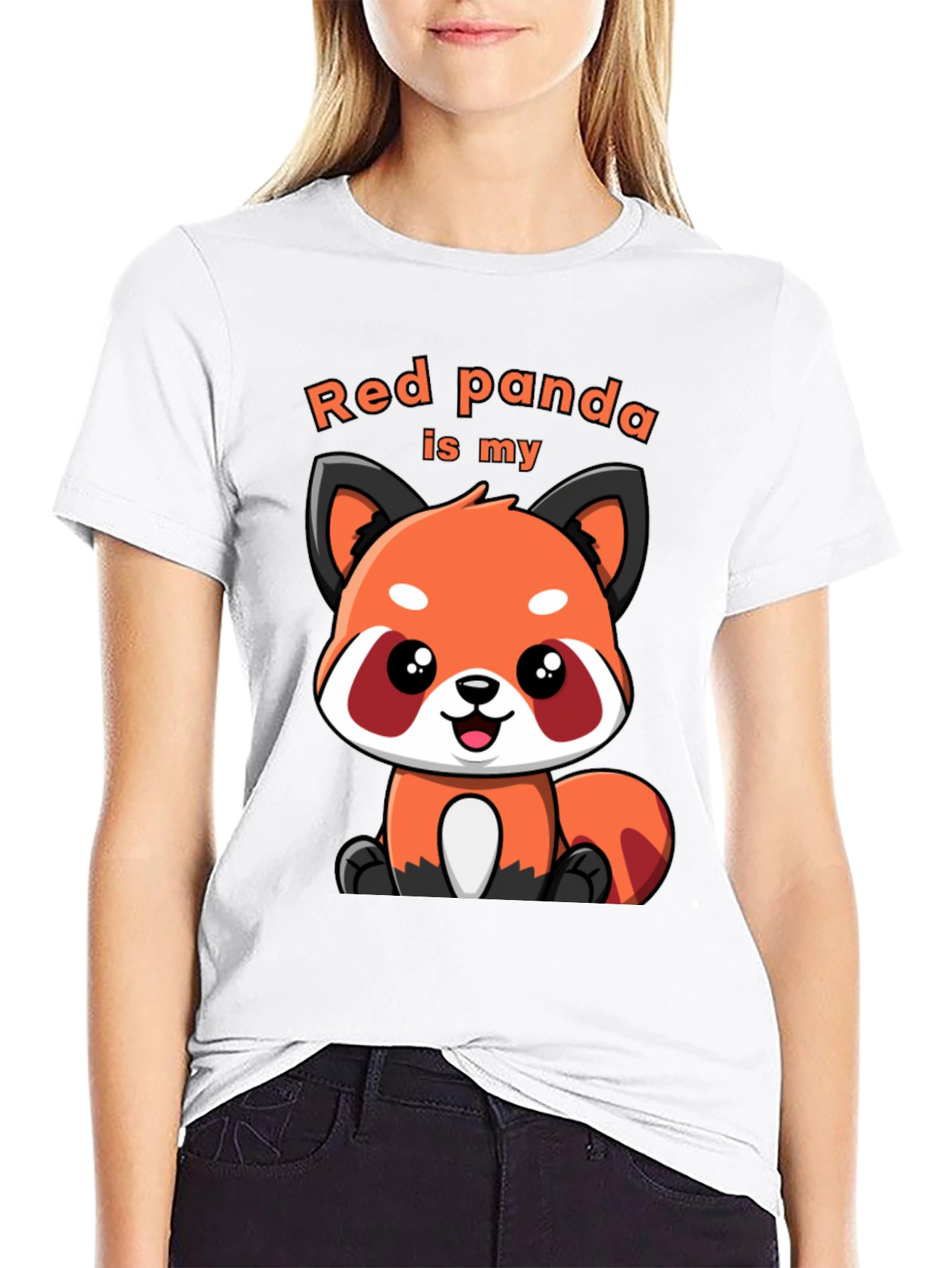Black Red Panda T-Shirt Cute Cartoon Animal Tee view 9