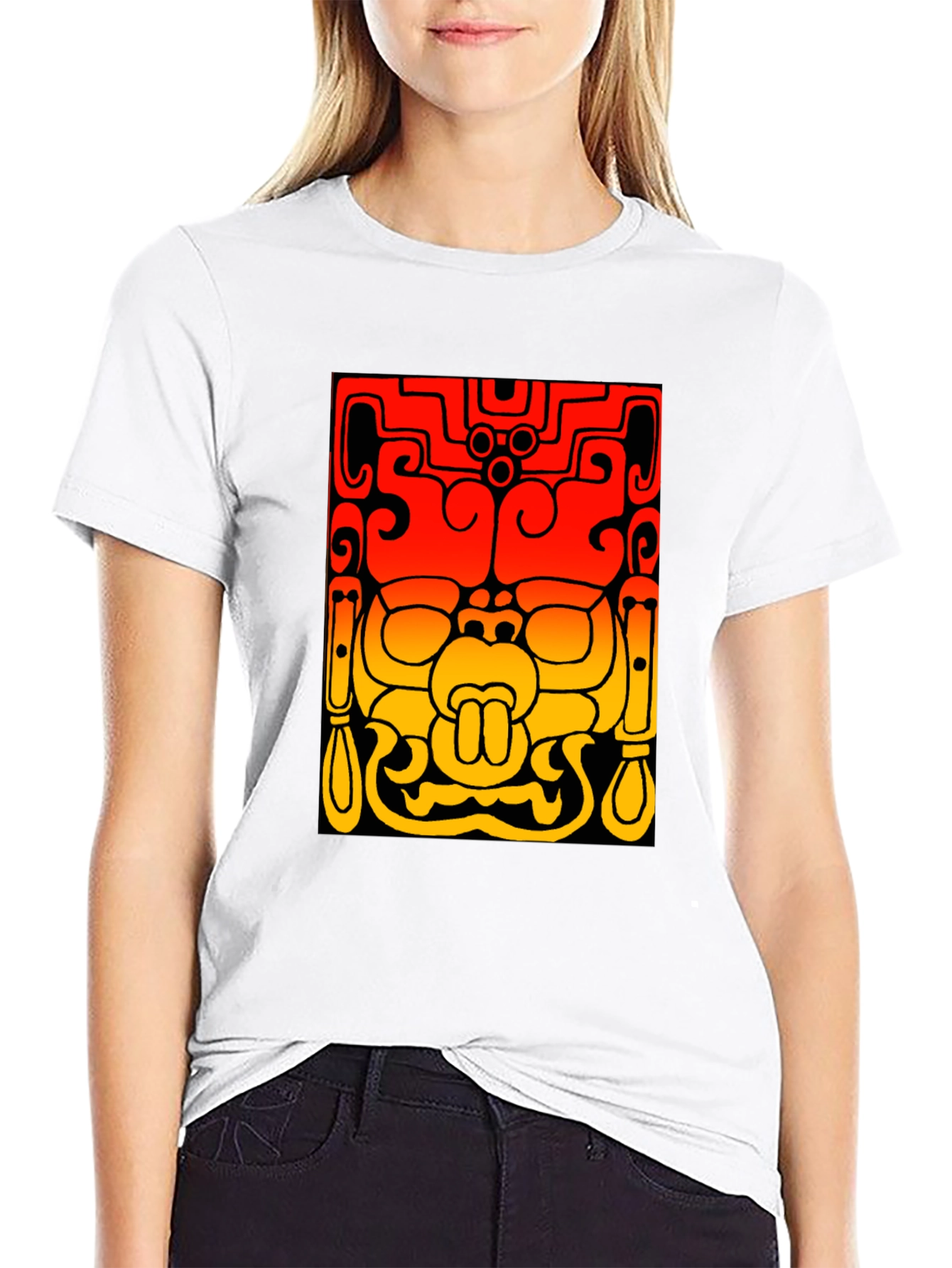 Black Mayan Mask Graphic Tee - Stylish Black T-Shirt view 9