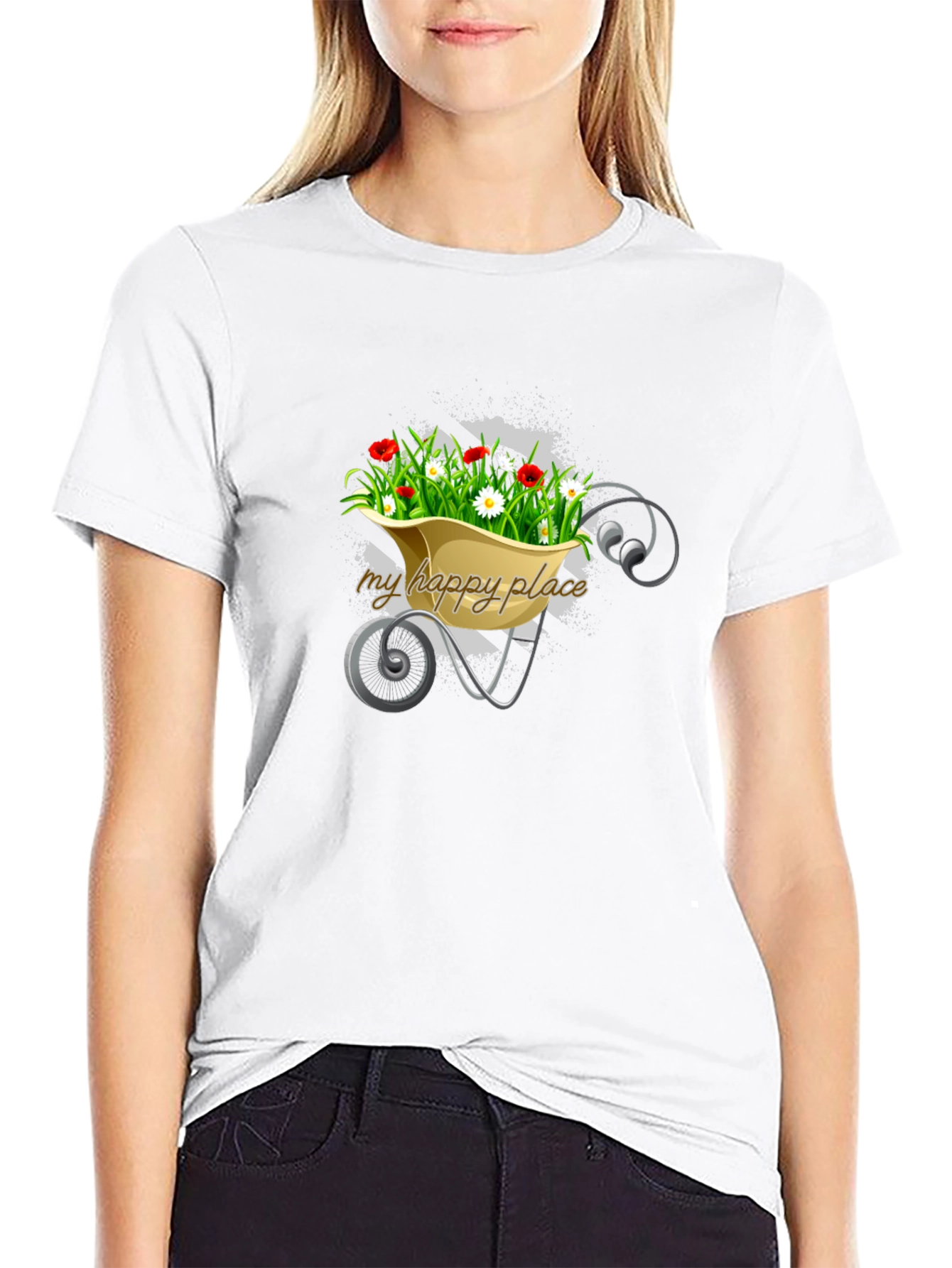 Black My Happy Place Floral Wheelbarrow Graphic Tee view 9