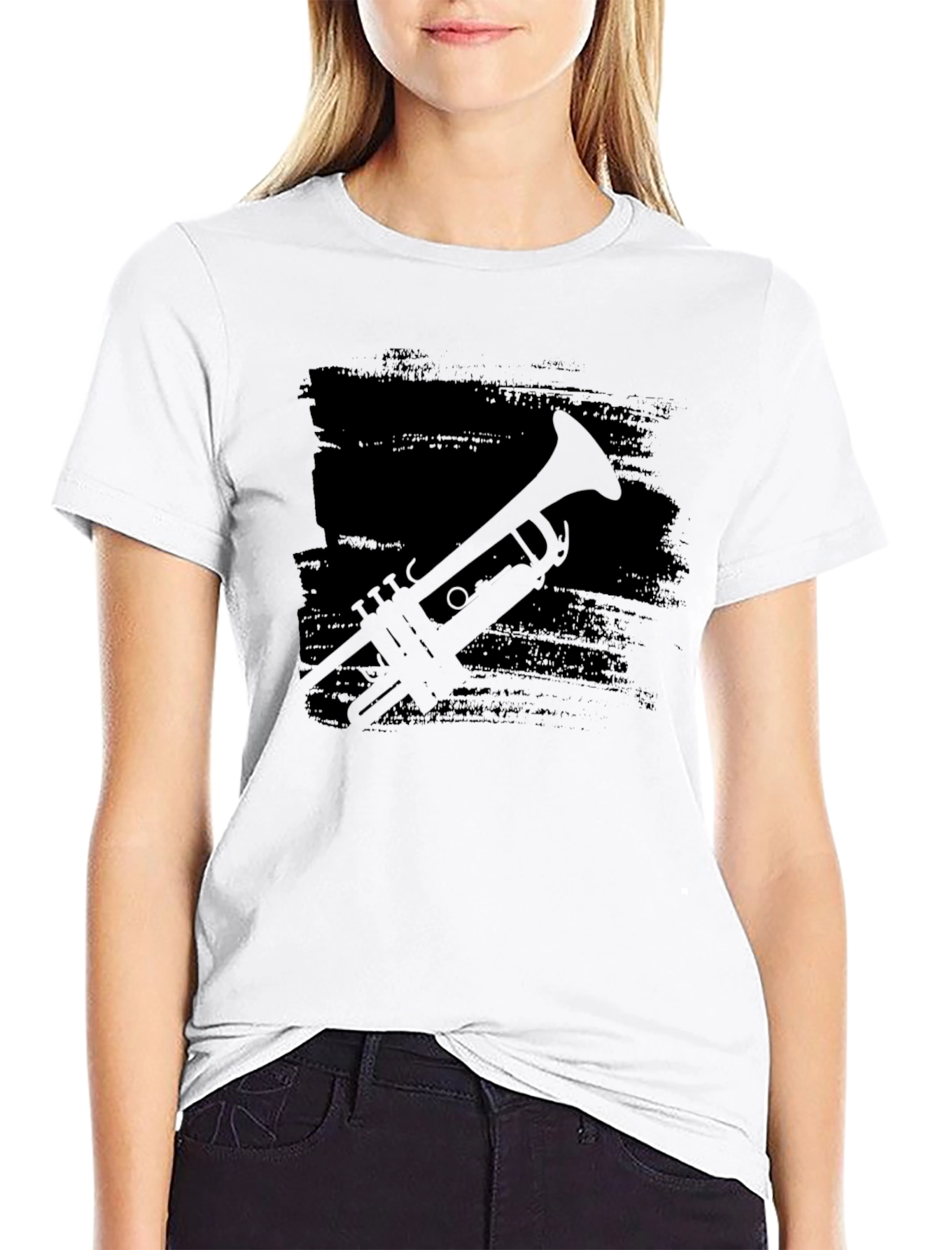 Black Trumpet Silhouette Black T-Shirt view 9
