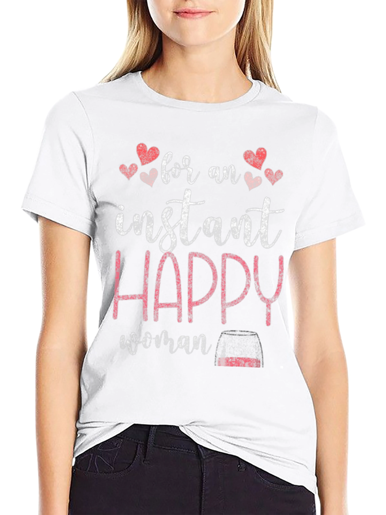 Black Instant Happy Woman T-Shirt - Novelty Graphic Tee view 9