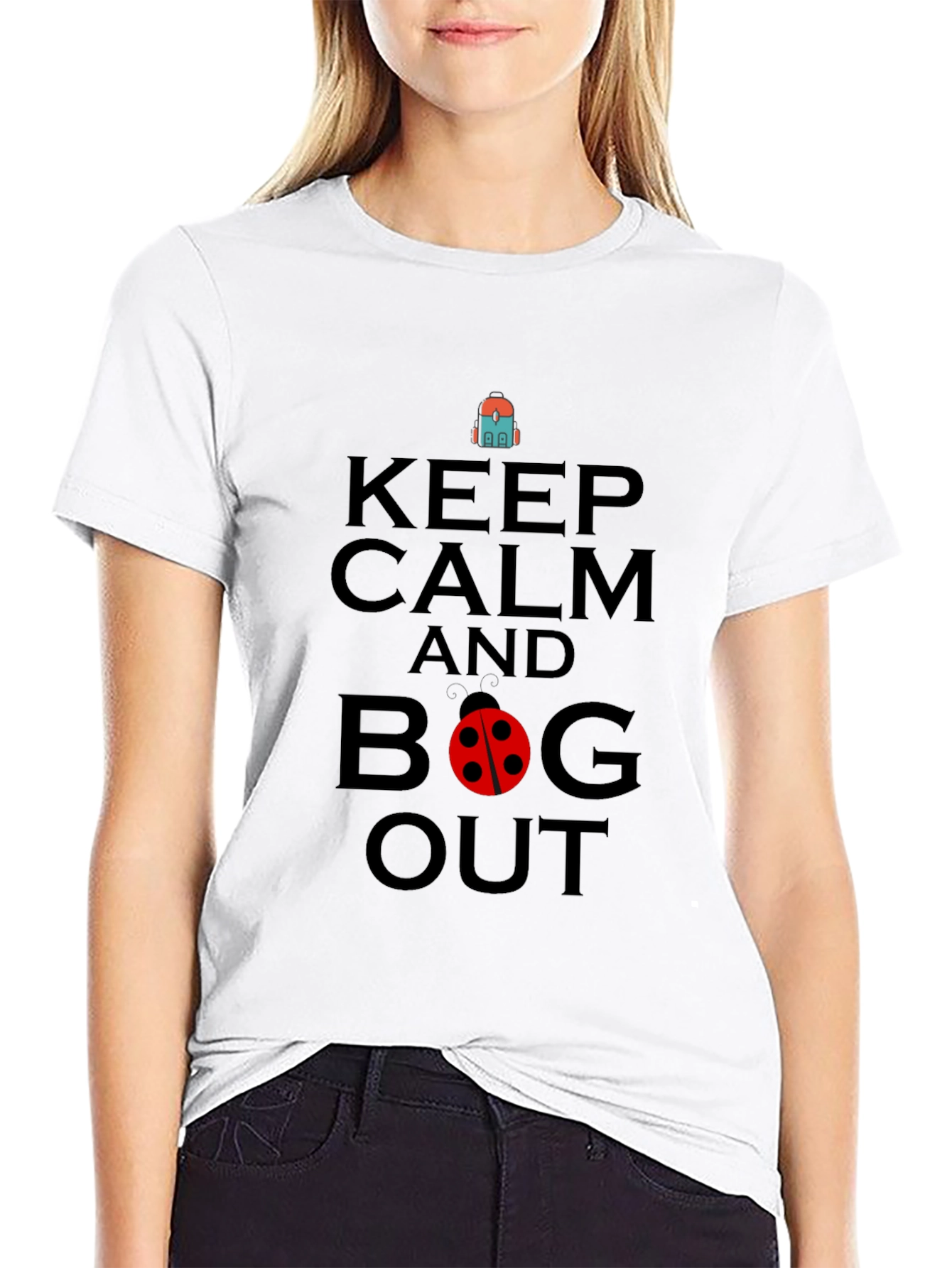 Black Keep Calm and Bug Out Black Graphic T-Shirt view 9