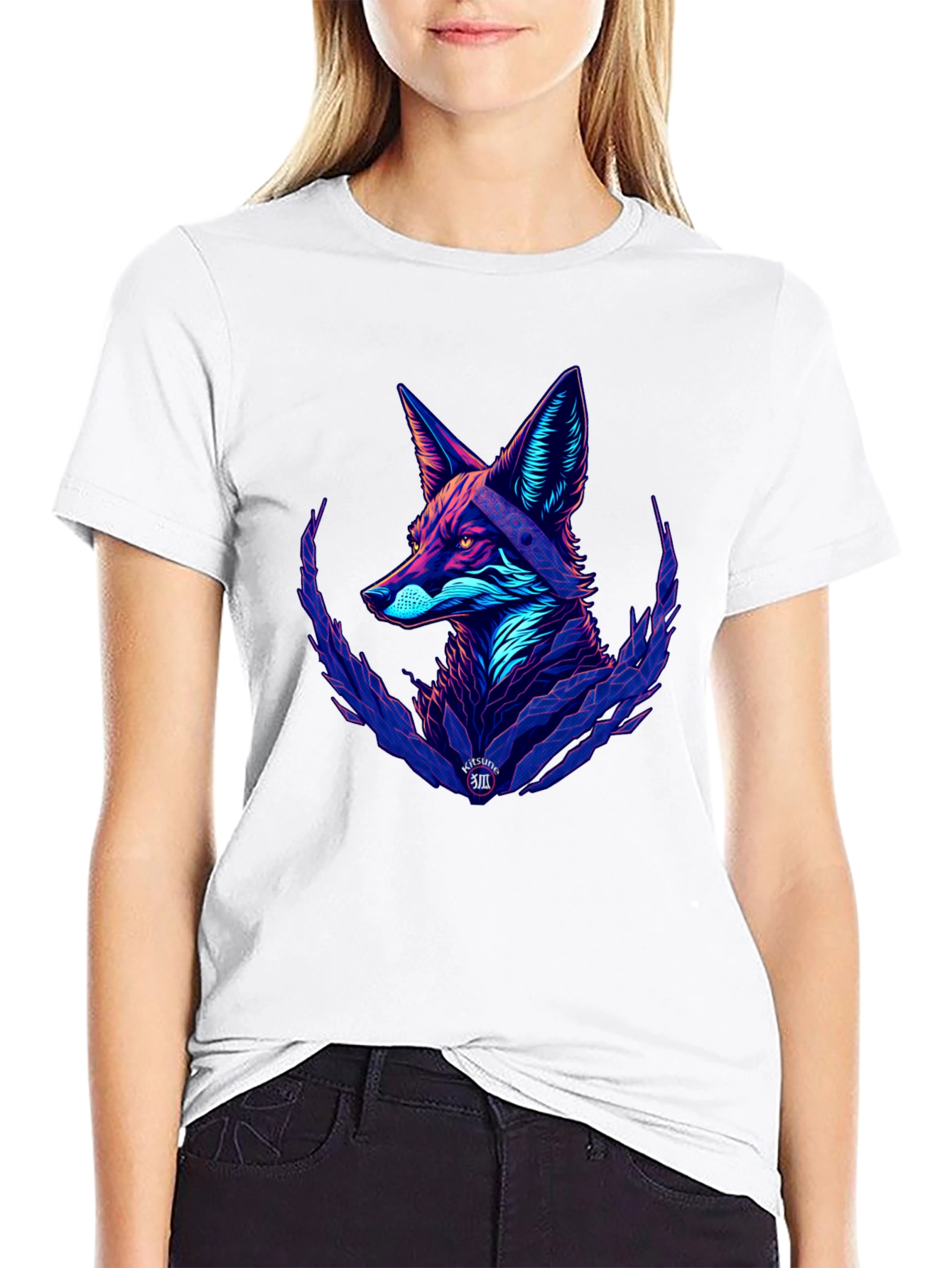 Black Neon Fox Graphic Black T-Shirt view 9