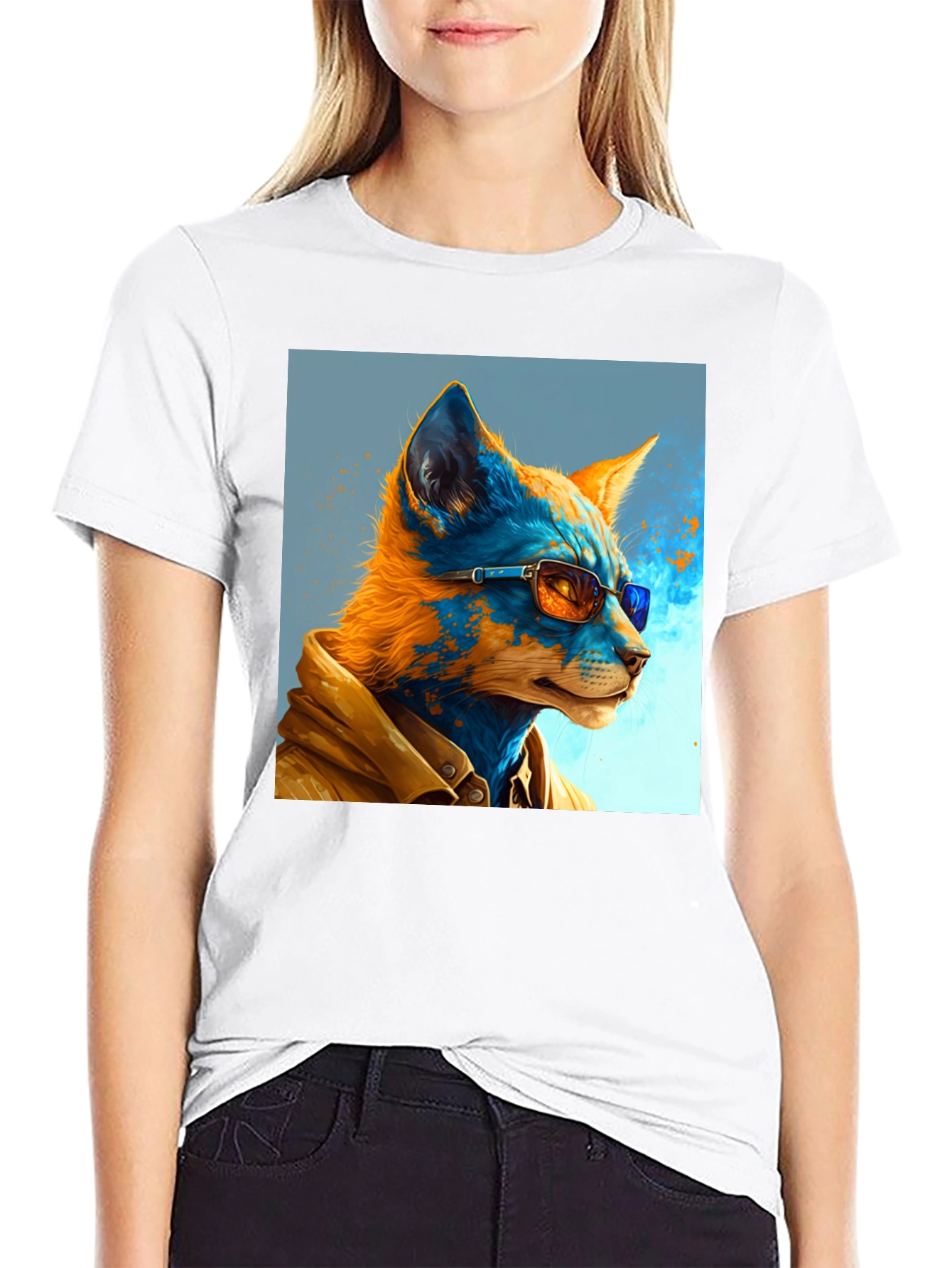 Black Stylish Fox Art Graphic Tee - Unisex Black T-Shirt view 9