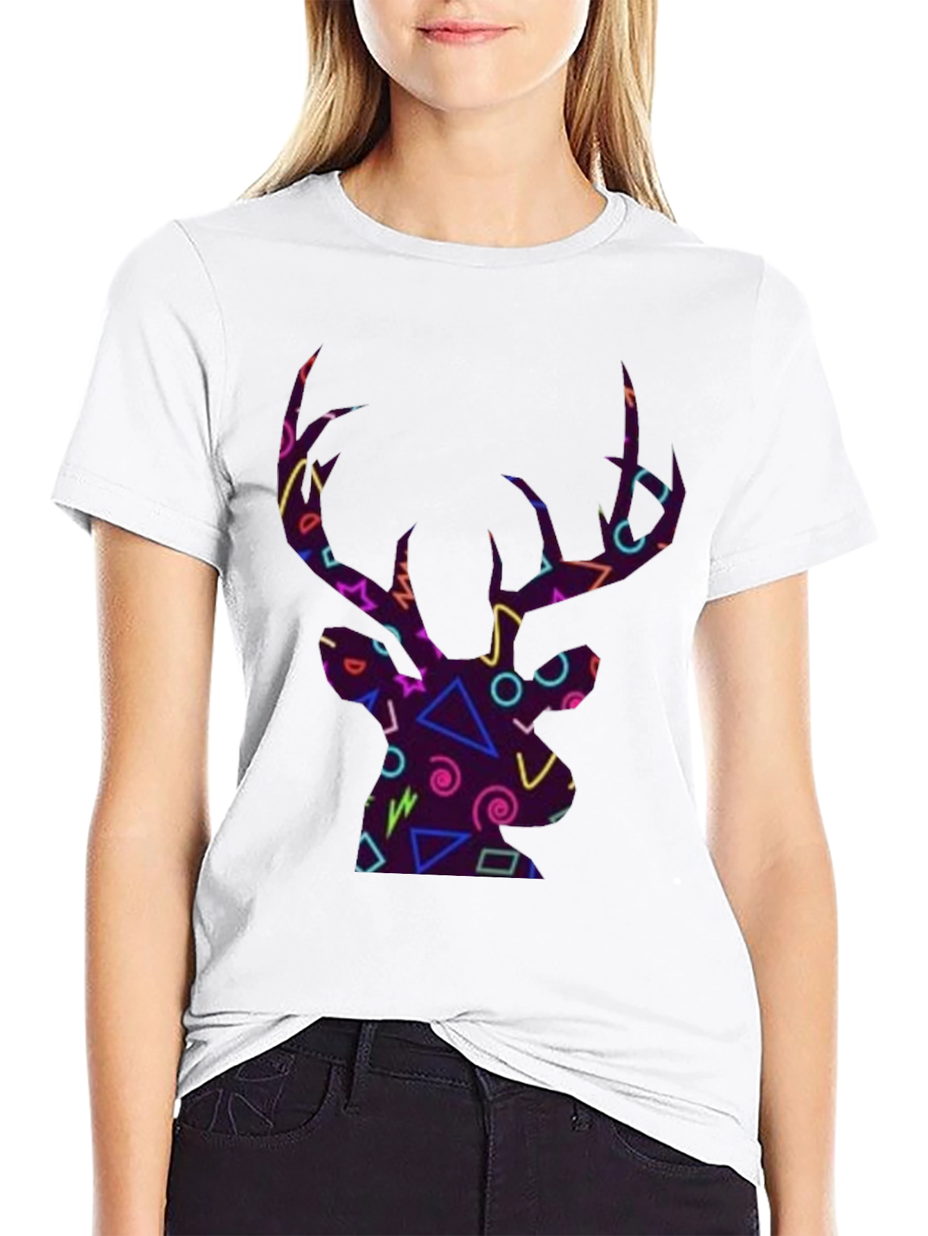 Black Retro Deer Head Graphic T-Shirt view 9