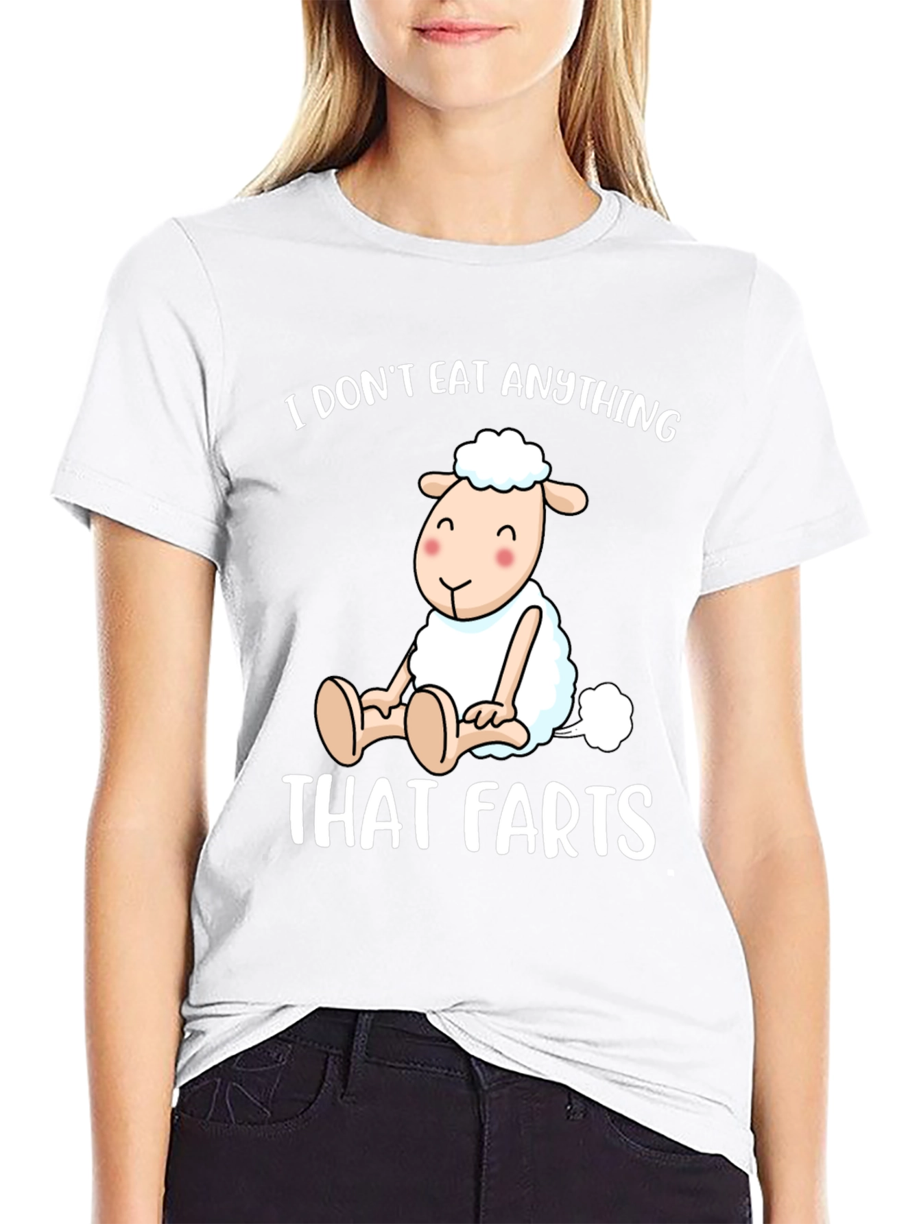 Black Vegan Sheep T-Shirt - I Don't Eat Anything That Farts view 9
