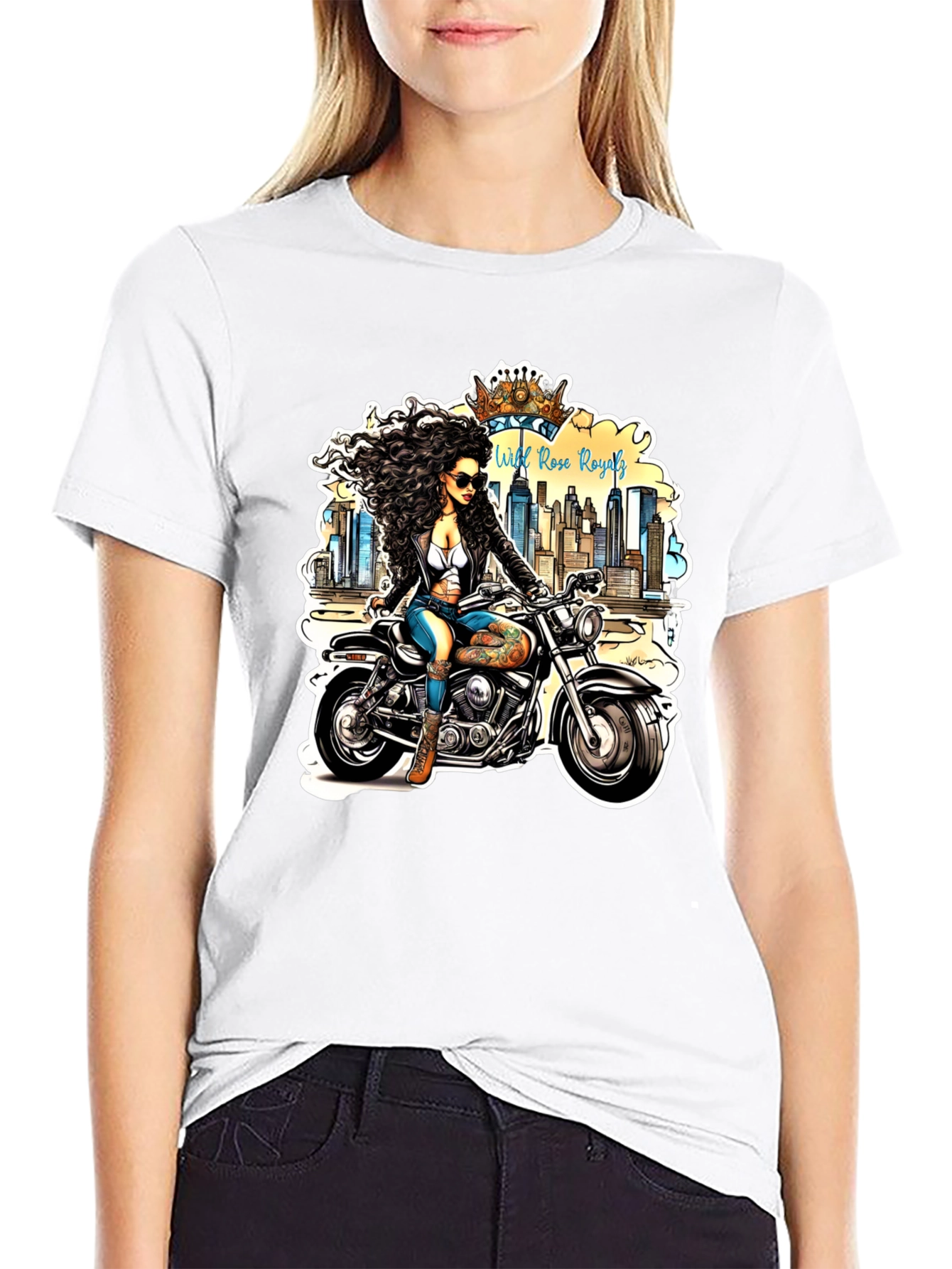 Black Wild Rose Royals Biker T-Shirt view 9