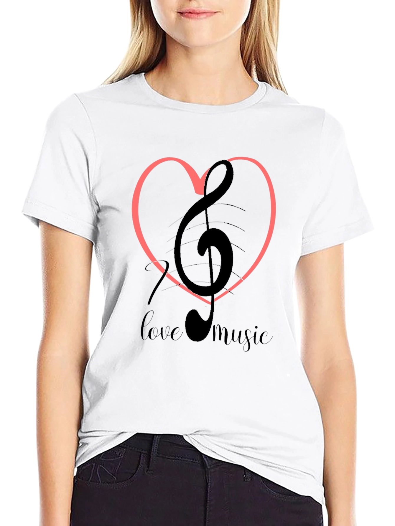 Black I Love Music Heart Graphic T-Shirt view 9